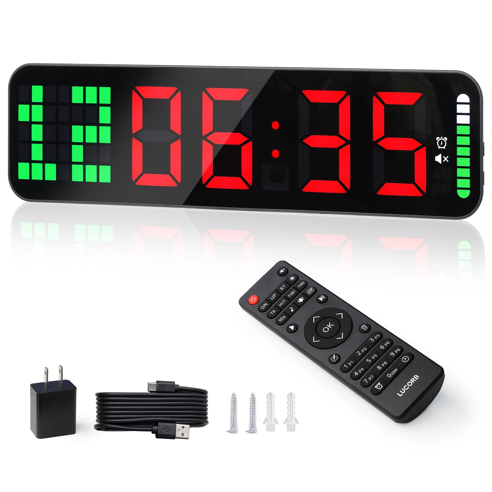 Gym Timer - Large Digital Gym Clock Wall with Interval Time Progress Bar, Countdown/Up Stopwatch, Remote Control for Home Gym Garage Boxing Crossfit