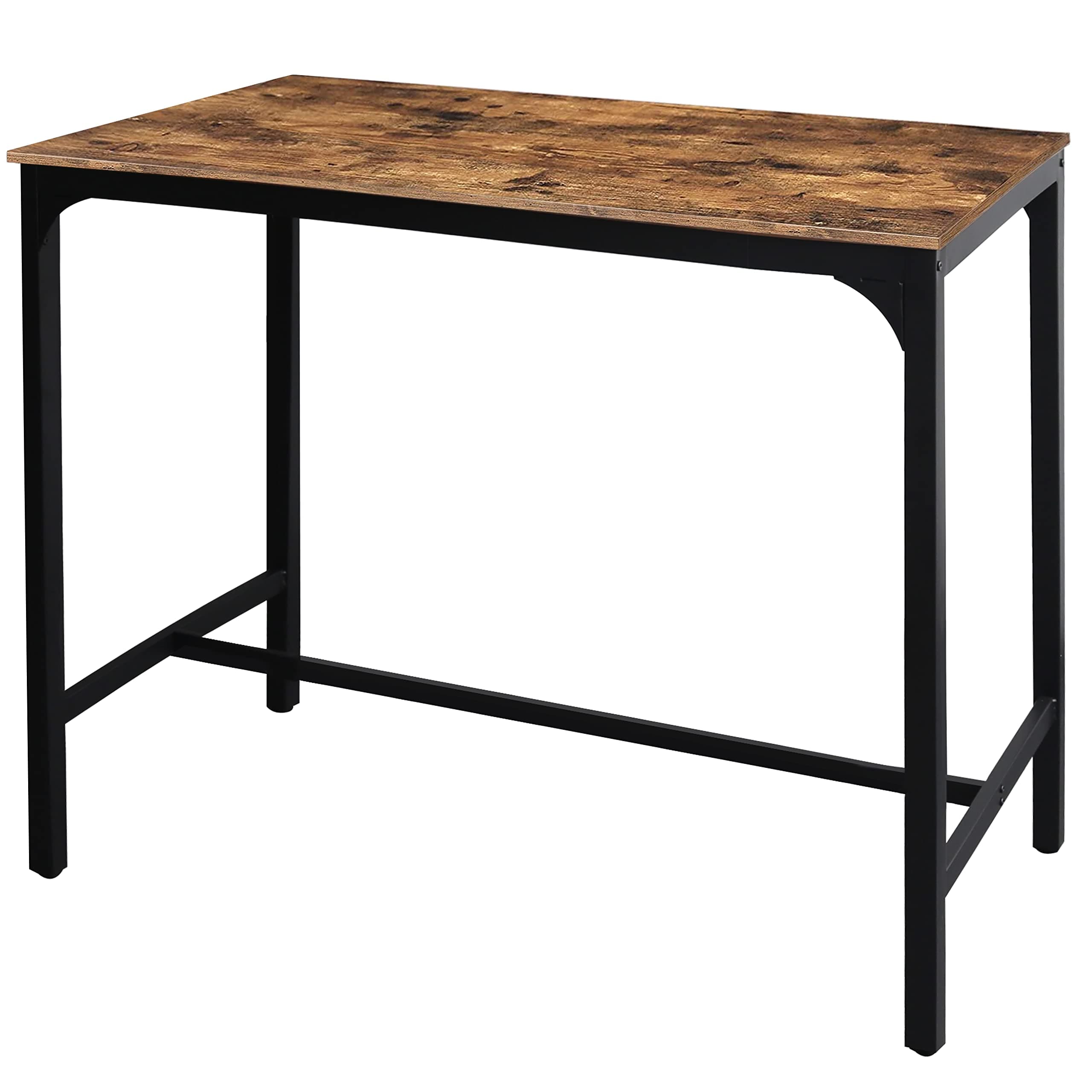 VEIKOU 47'' Industrial Bar Height Table, High Pub Table with Adjustable Legs and Sturdy Metal Frame, Rustic Brown