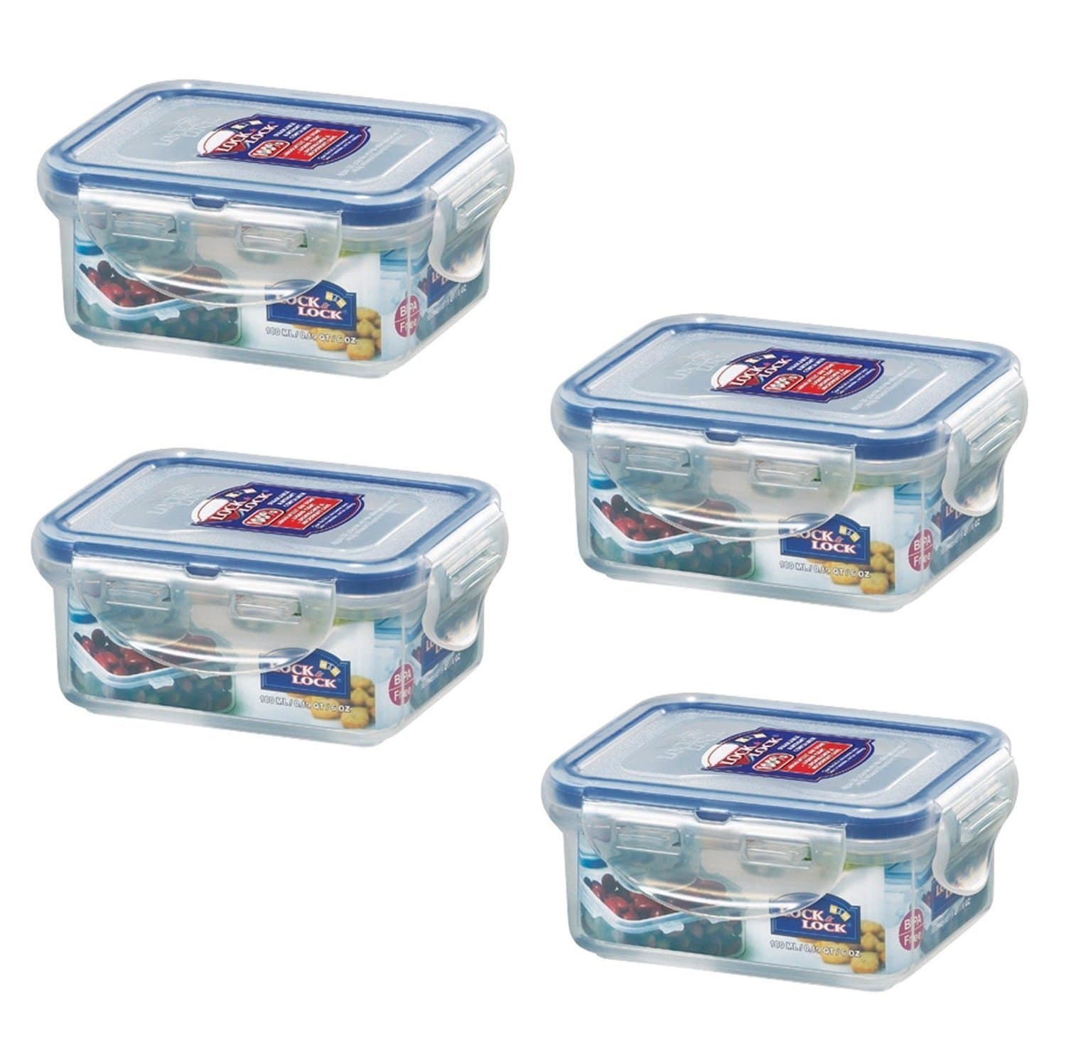 (Pack of 4) Lock & Lock Airtight Rectangular Food Storage Container 6 oz / 0.7-cup