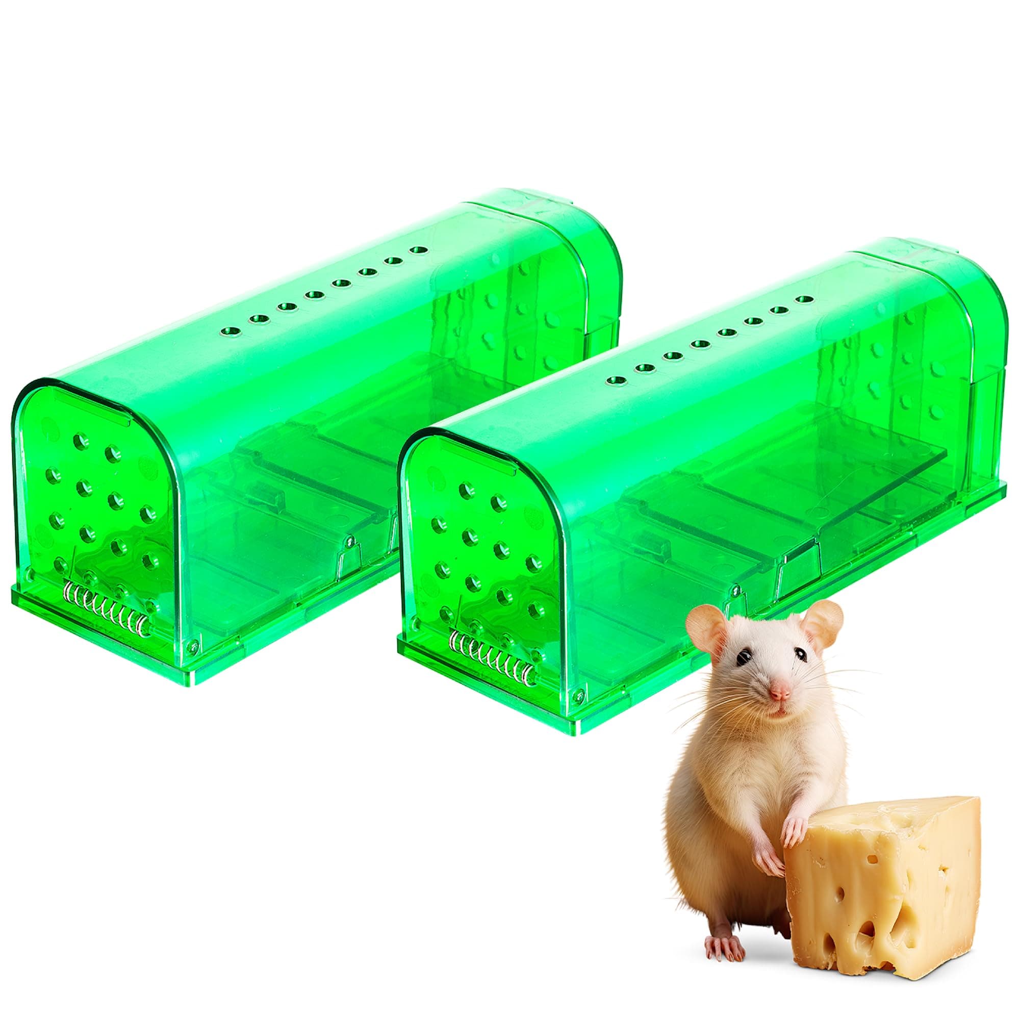 BEE DEFENDERHumane Mouse Trap with Easy Release Door, Green, Catch and Release for Small Spaces, Reusable, No Kill (2 Pack)