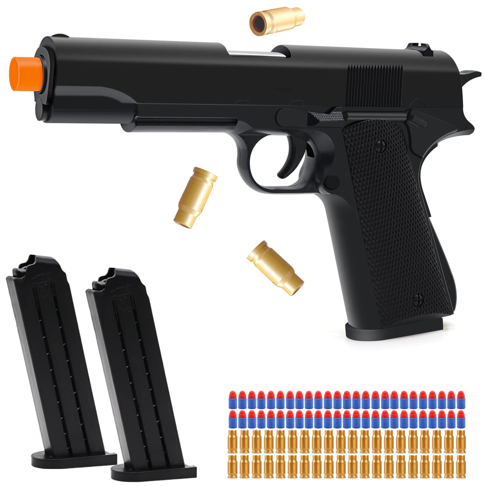 EagleGrove Soft Bullet Toy Gun with Shell Ejecting, Black Toy Pistol Guns with 50 Foam Bullets, Fake Prop Gun for Halloween Costume/Cosplay, Outdoor Shooting Game Toys Gifts for Christmas Birthday