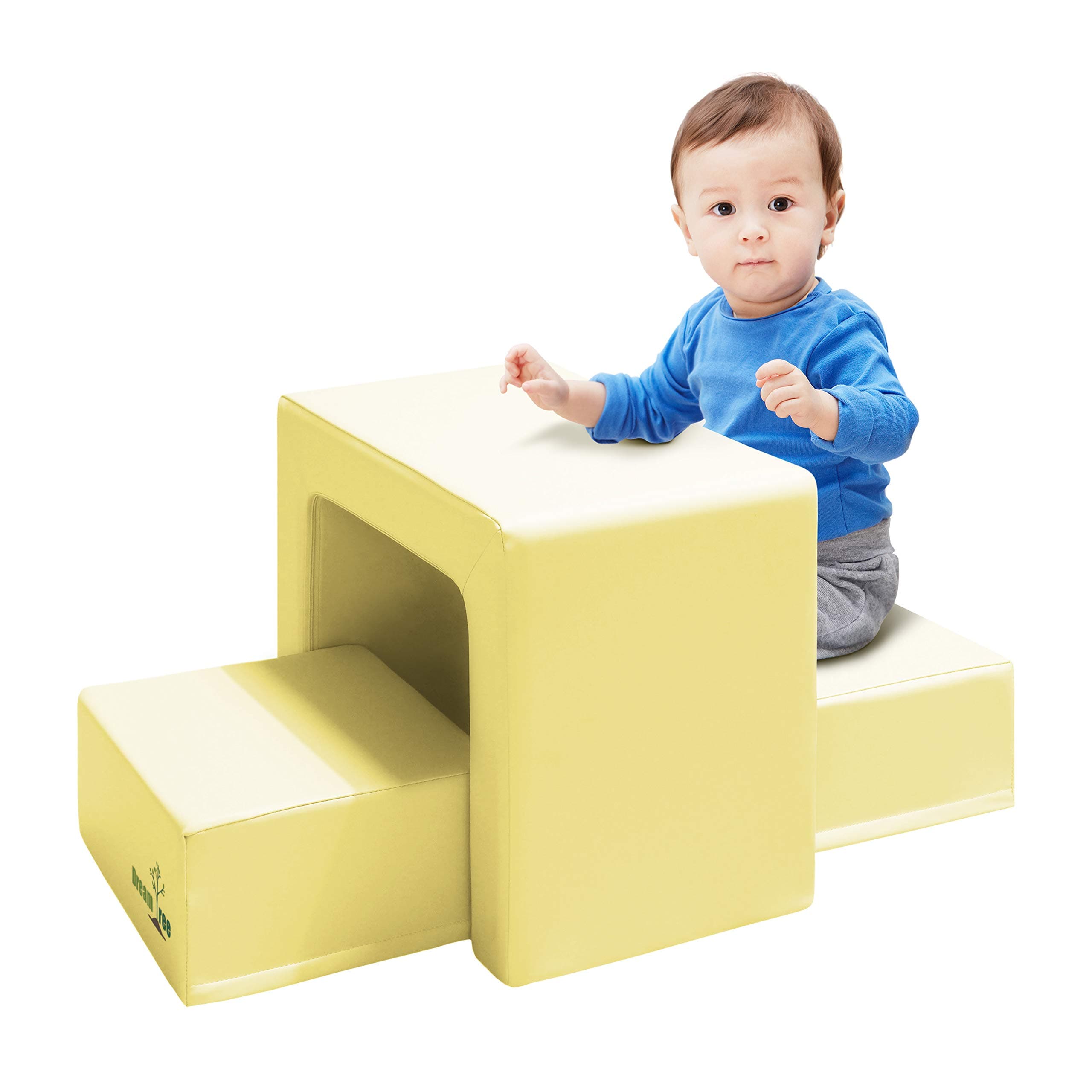 Dream Tree Toddler Table and Chair Set (Stool Type) Washable, Safe Non-Toxic CPSIA Compliant Soft Foam Furniture for Baby, Kids, and Child - Yellow