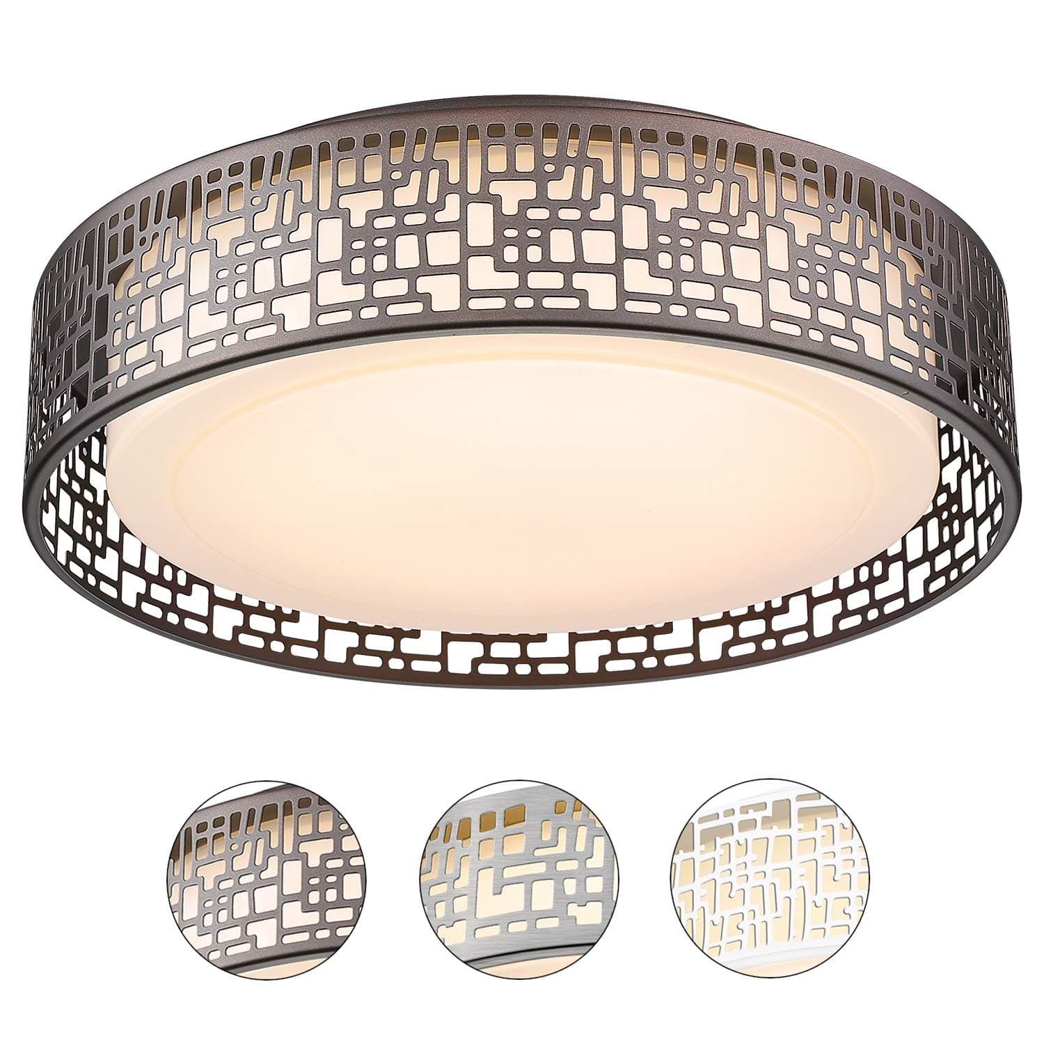 12 inch Flush Mount Ceiling Light, Dimmable Hallway Light Fixtures, 15W 3000K Warm White,Oil Rubbed Bronze Finished Metal Frame and Acrylic Lampshade