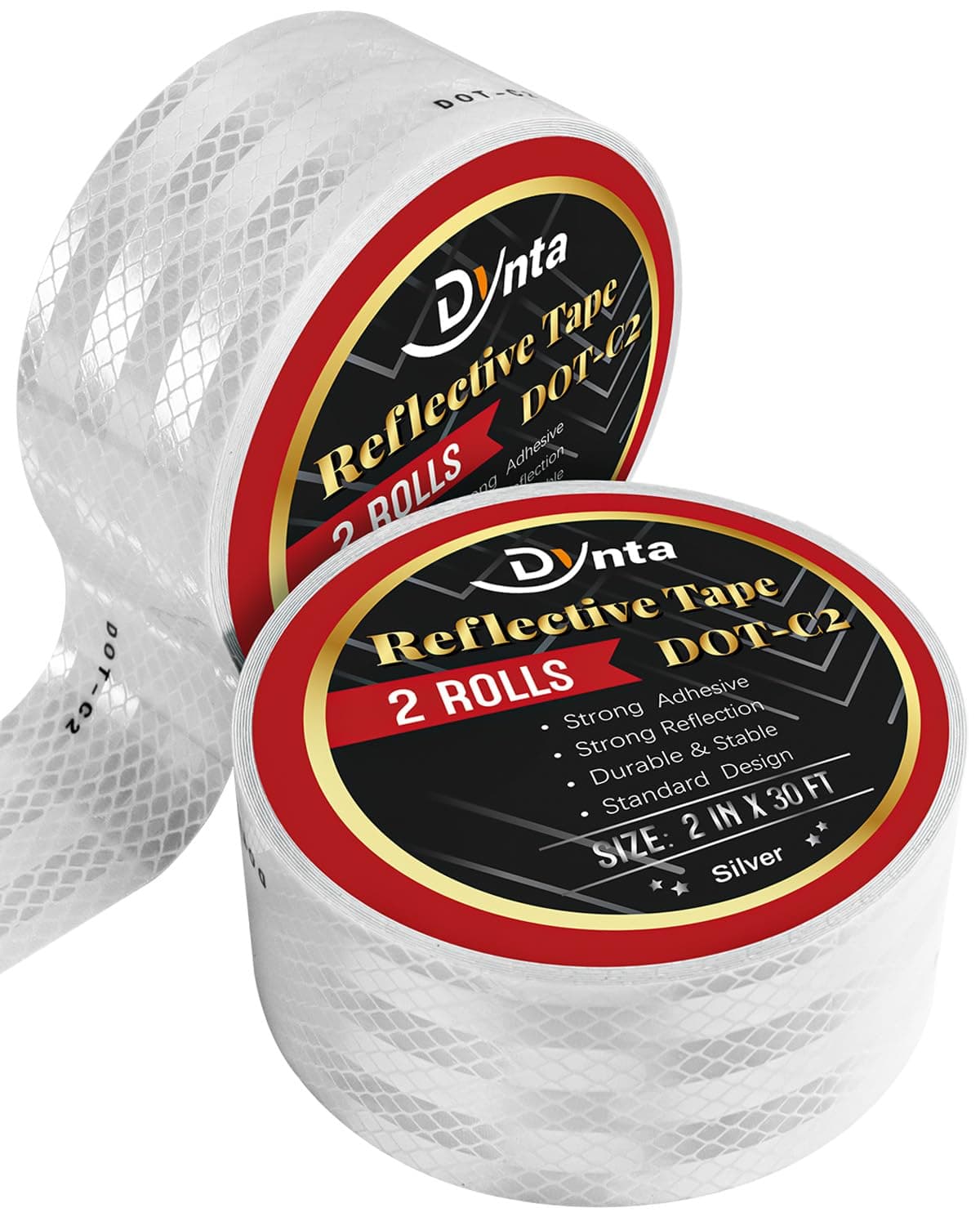 Reflective Tape DOT-C2 Silver High Visibility 2In x 60Ft Waterproof Adhesive 2 Rolls Conspicuity Reflector Tape for Trailers, Mailboxes, Railings, Bikes, Trucks, Cars, Yachts, Outdoors (2Inch x 30Ft)