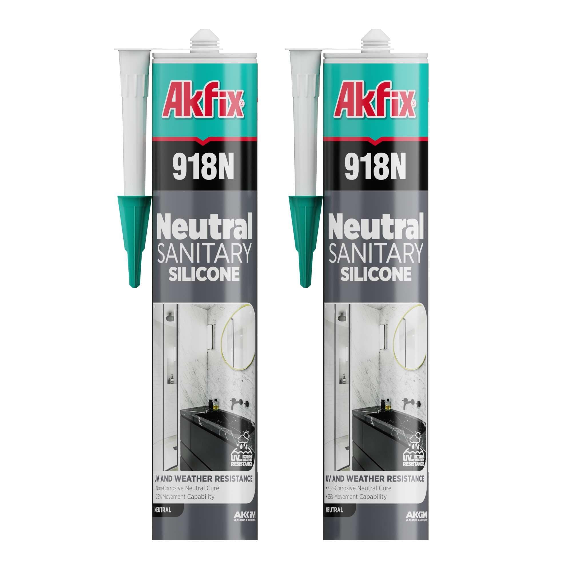 Akfix 918N Black 100% Silicone Caulk for Kitchen and Bathroom (2x10.5 fl.oz.) - Solvent-Free, Low Odor, UV & Water Resistant, Fast Curing, Non-sag, High Elasticity Silicone Sealant | Black, 2 Pack