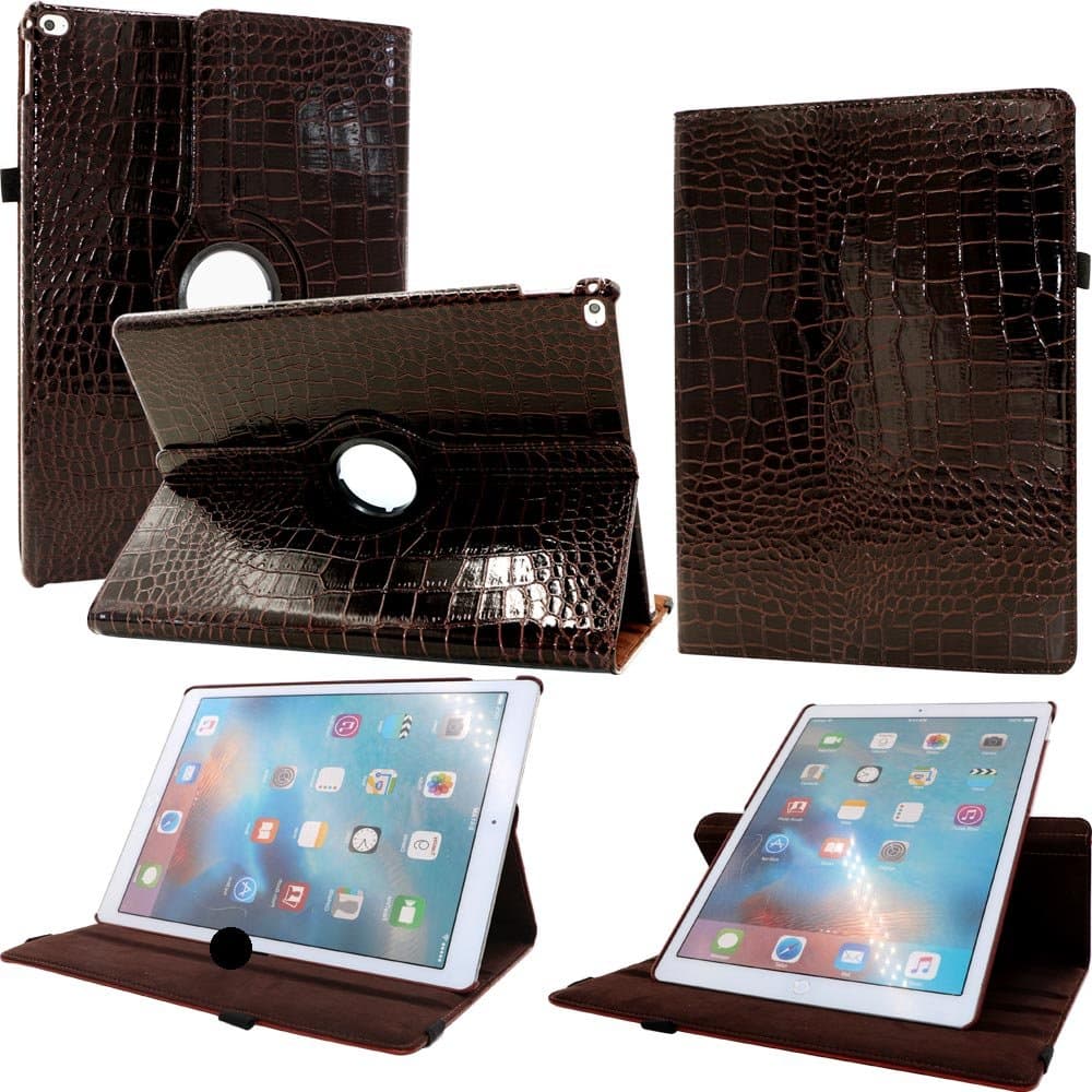 FIII iPad Pro 12.9 Case - Shockproof Unique 360 Rotating Leather Stand Smart Cover Case with Stylus Pencil Holder and Auto Sleep Wake Feature For Apple Tablet 12.9 Inch iPad Pro (Crocodile Chocolate)