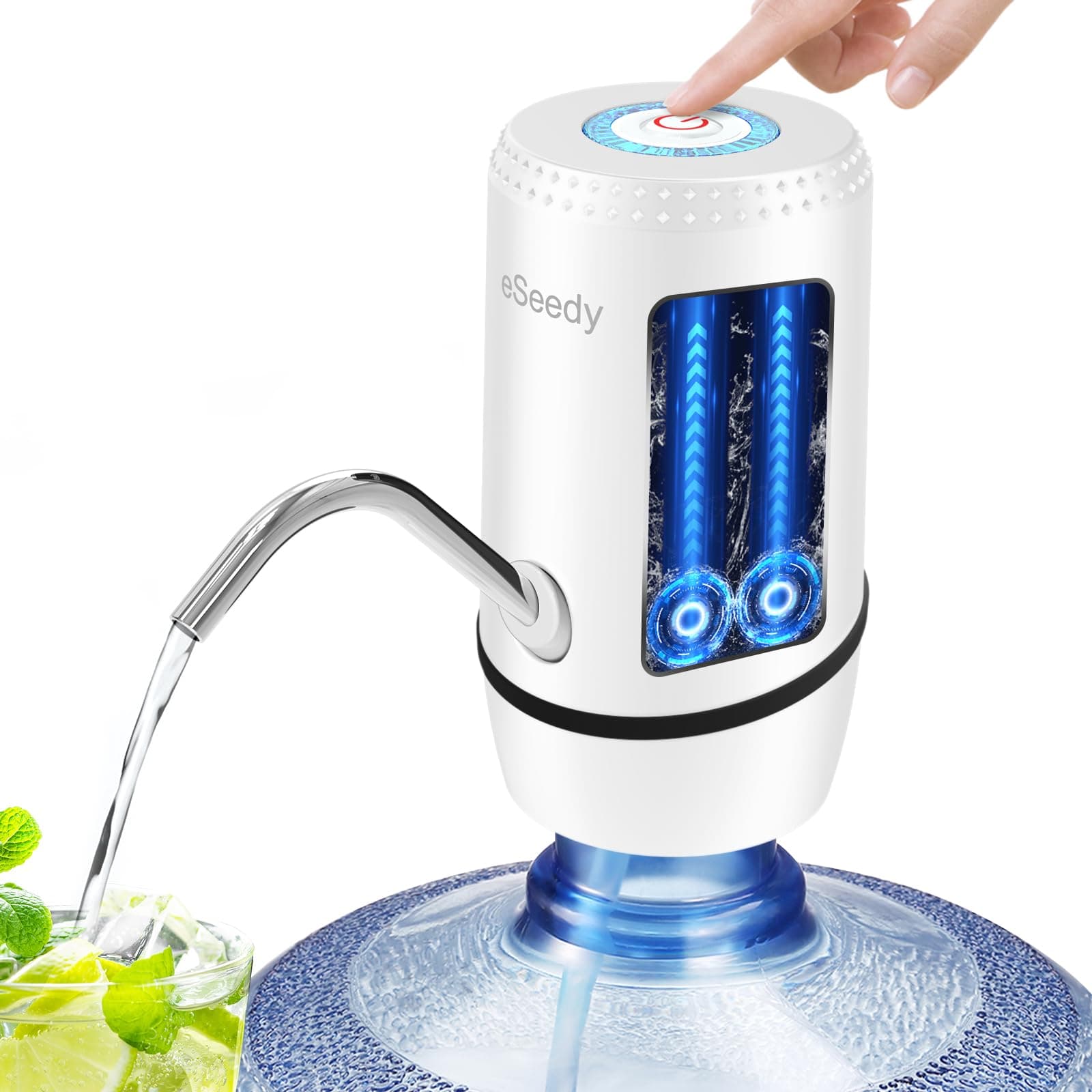 Water Pump for 5 Gallon Bottle, USB Charging Automatic Water Dispenser with Rechargeable Battery, Portable Electric Drinking Water Jug Pump for Home, Kitchen, Living Room, Office, Camping - White