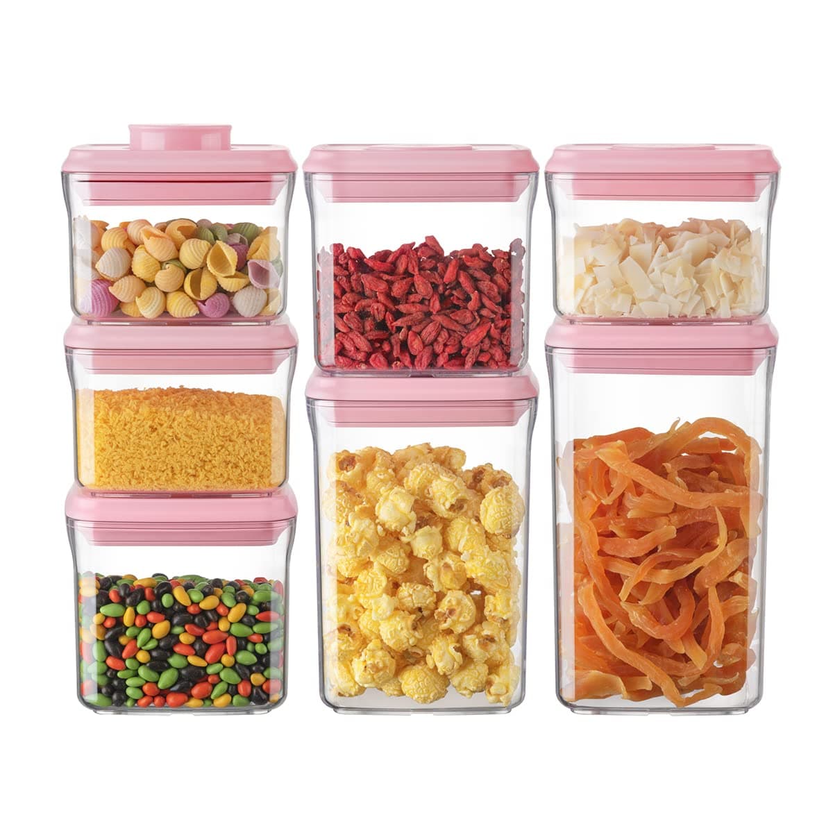 Ankou Airtight Food Storage Container - 7 Pcs One Button Handy Container Stackable Food Containers for Snacks Candy Salt Herbs Spices Coffee Bean Formula Popcorn BPA-Free Tight Seal