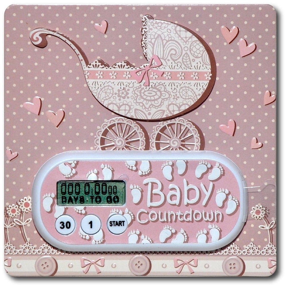 Baby Due Date Countdown Timer on Pink Carriage Card - 4 pack