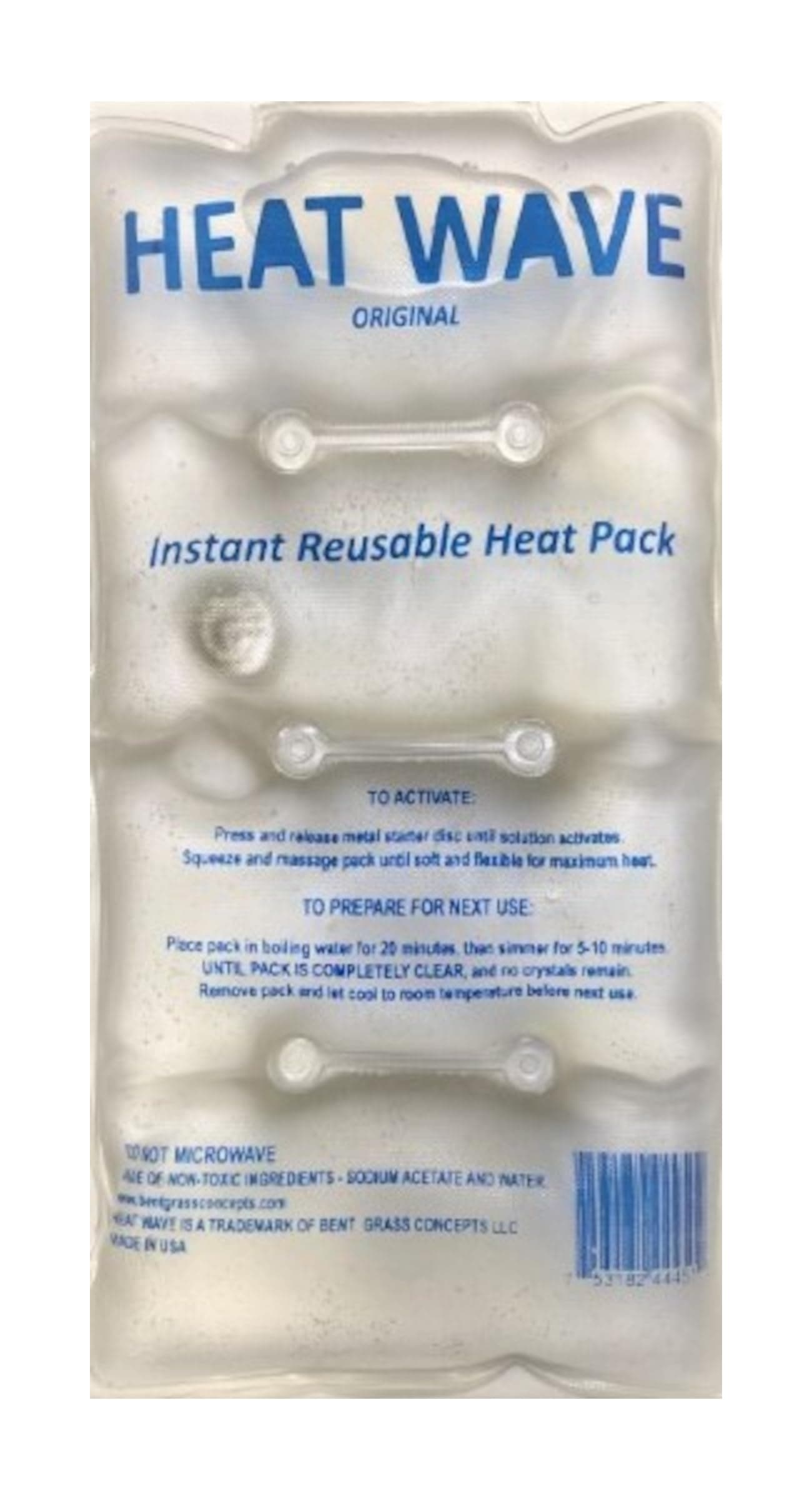 HEAT WAVE Instant Reusable Heat Pack - Medium (5 x 9 inch Size) Perfect for Stiff and Sore Muscles (Medium Clear 1-Pack): Made in USA