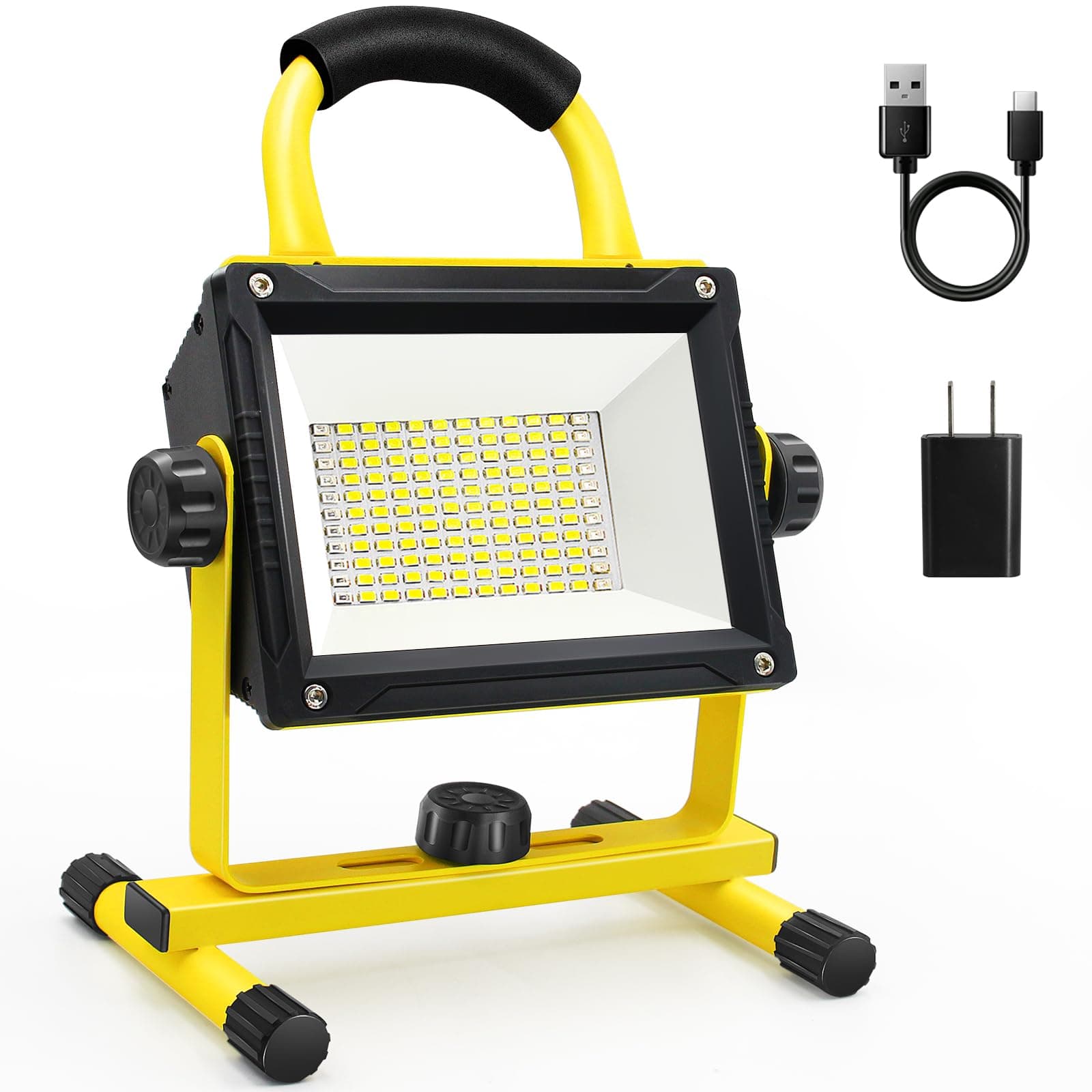 SYLSTAR Rechargeable Work Light, 60W 6500LM Super Bright LED Work Light with 4 Light Modes, IPX5 Waterproof Portable Floodlight with Stand for Garage, Construction, Workshop and Job Site Lighting