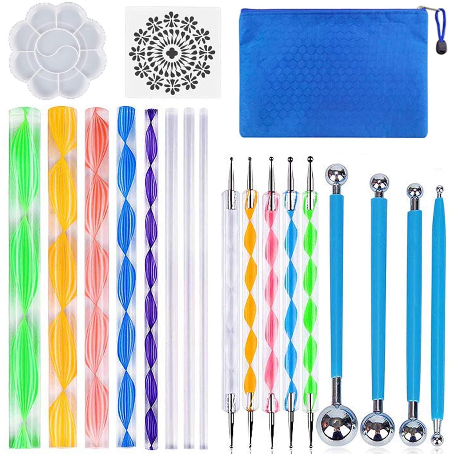 ABenkle 19PCS Mandala Dotting Tools Set Pen Dotting Tools Mandala Stencil Ball Stylus Paint Tray for Painting Rocks, Coloring, Drawing and Drafting by