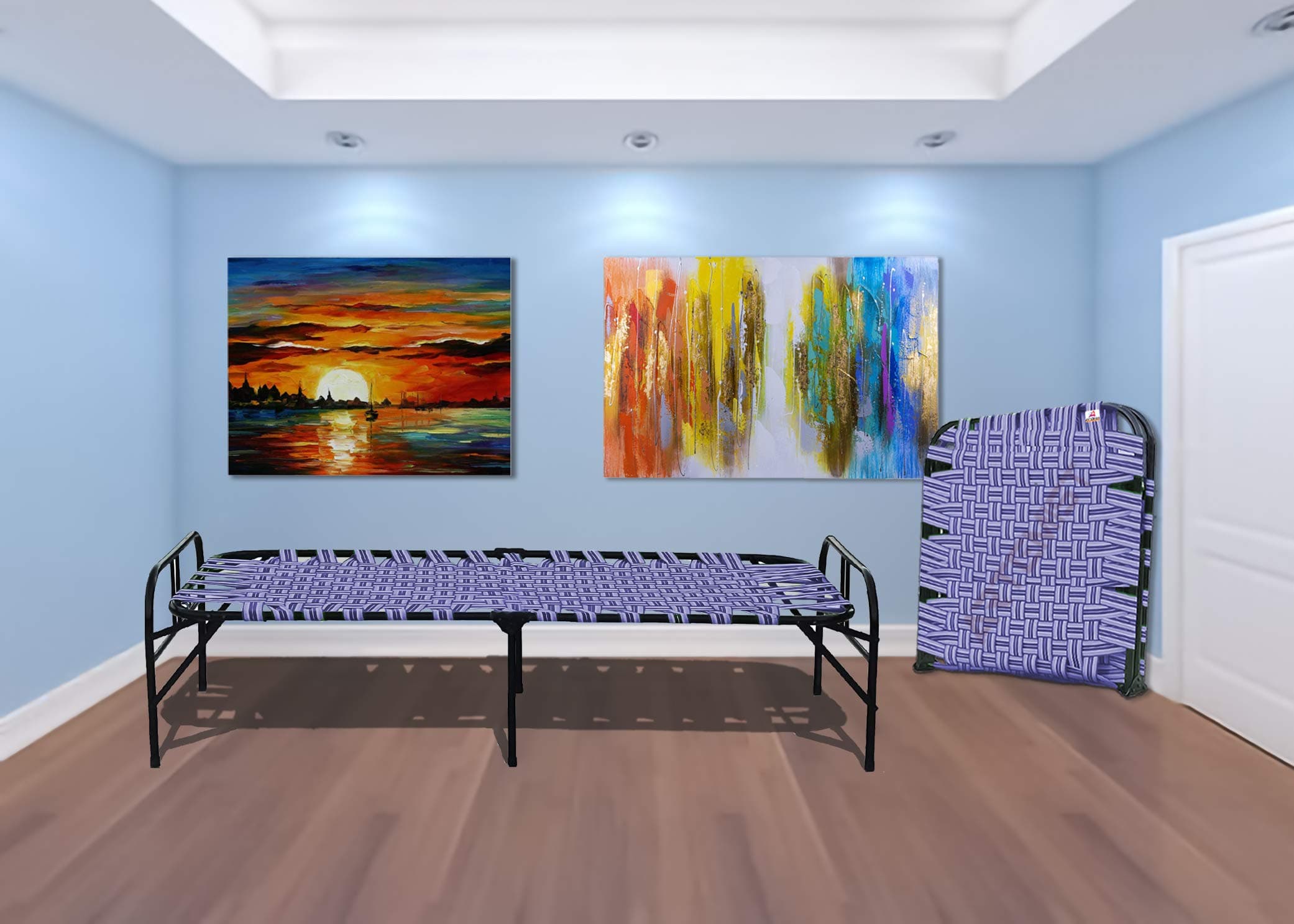 - ARTEMIST Portable Single Folding Bed Space Saving Heavy Duty Foldable khat Cot for Sleeping Sturdy Metal Frame Space Saving Design 3X6 feet (ModernBed, Painted, Virgin Stripe, Multi-color)