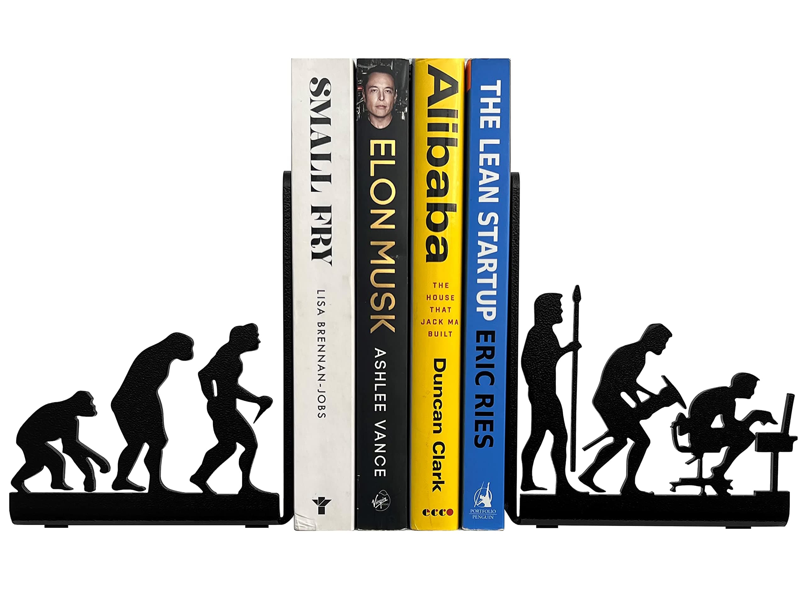 Human Evolution Decor Metal Bookends for Heavy Books, Decorative Book Ends for Shelf, Library, Office, Home