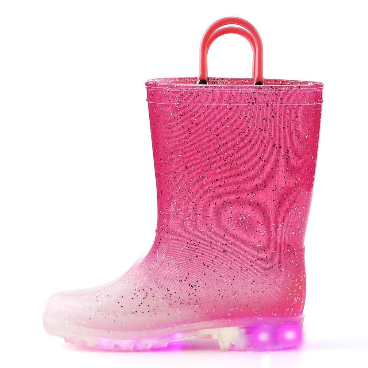 K KomFormeToddler Light Up Rain Boots Patterns and Glitter Rain Boots for Girls Boys with Handles