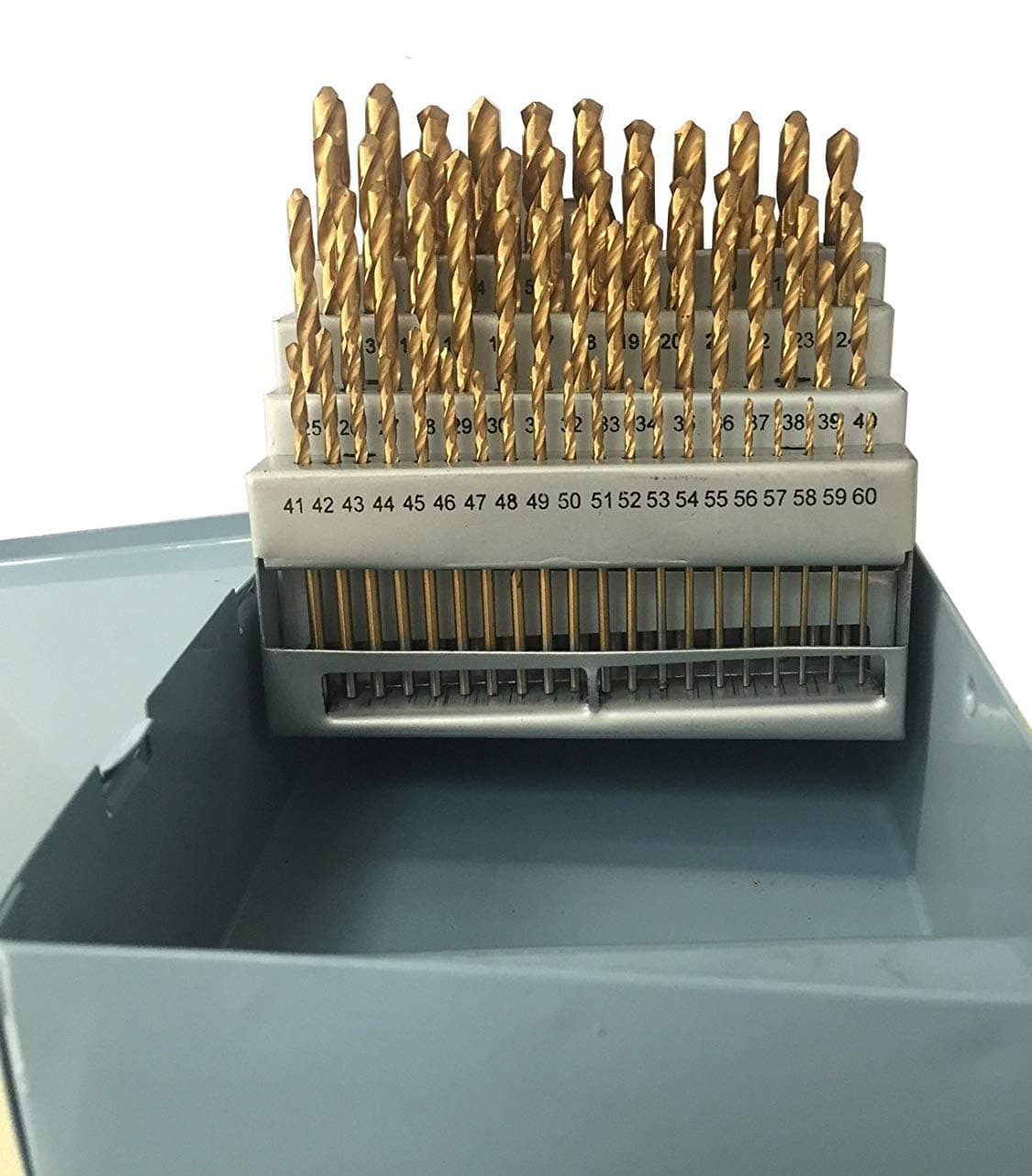 60 Piece 1#-60# Titanium Nitride Coated Numbered Drill Bit Set High Speed Steel
