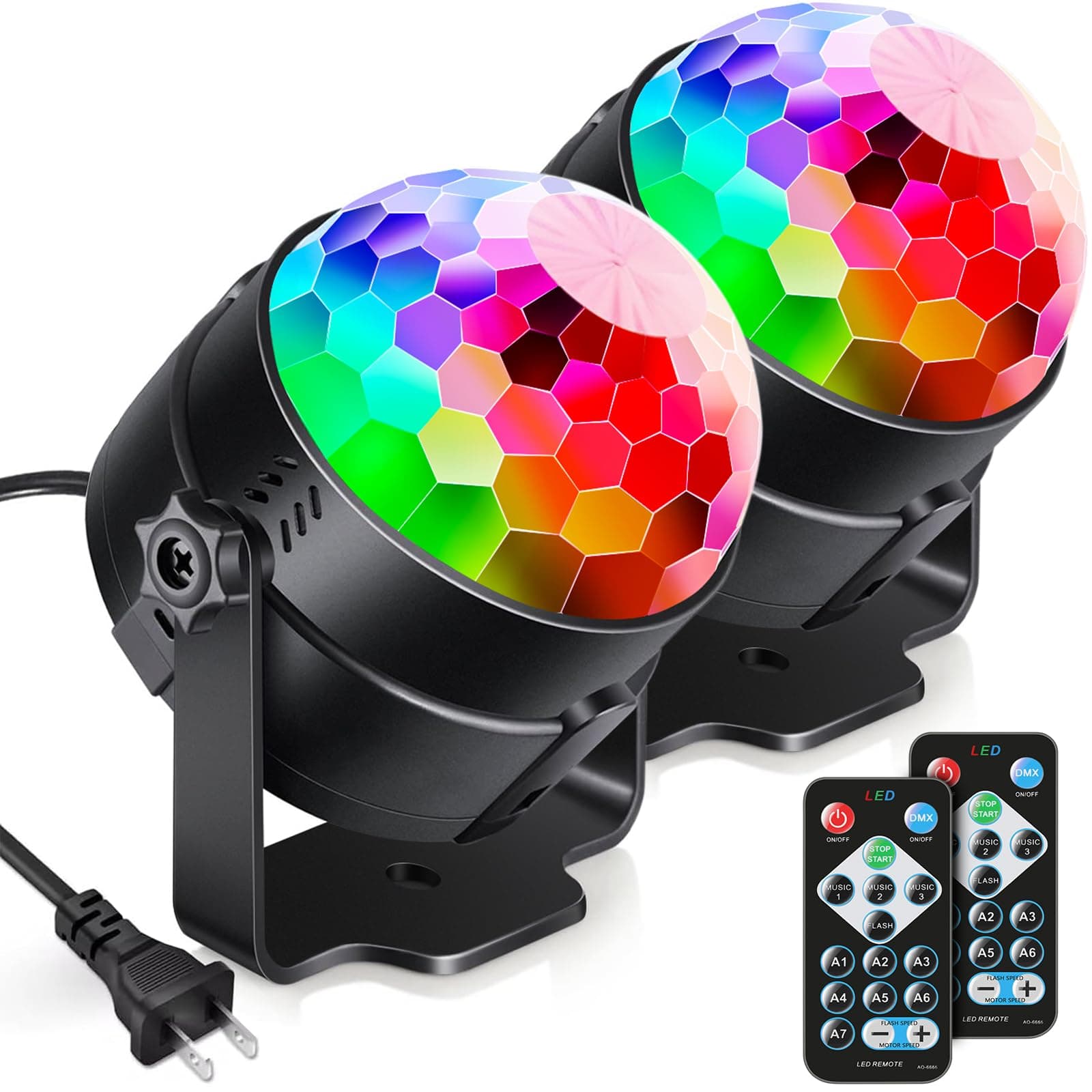 Luditek 2-Pack Sound Activated Party Lights with Remote Control, Disco Ball Light, DJ Strobe Lamp for Home Room Dance Party Supplies White Elephant Gifts Birthday Christmas Halloween Party Decorations