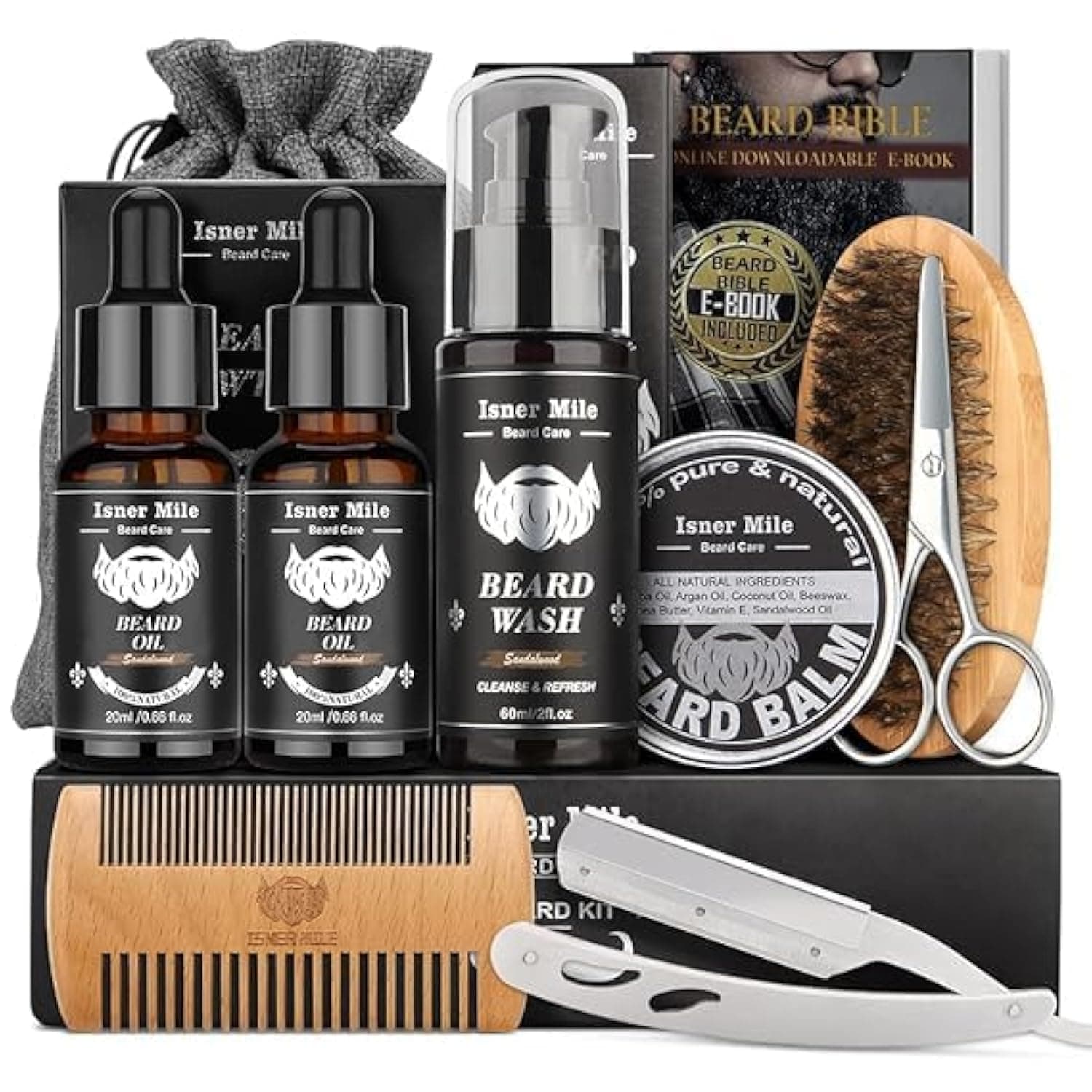 Beard Kit for Men, Premium Beard Grooming Set for Men, Beard Care Oil, Balm, Brush, Comb, Scissors & Storage Bag, Birthday Gifts for Him Men Dad Father Boyfriend