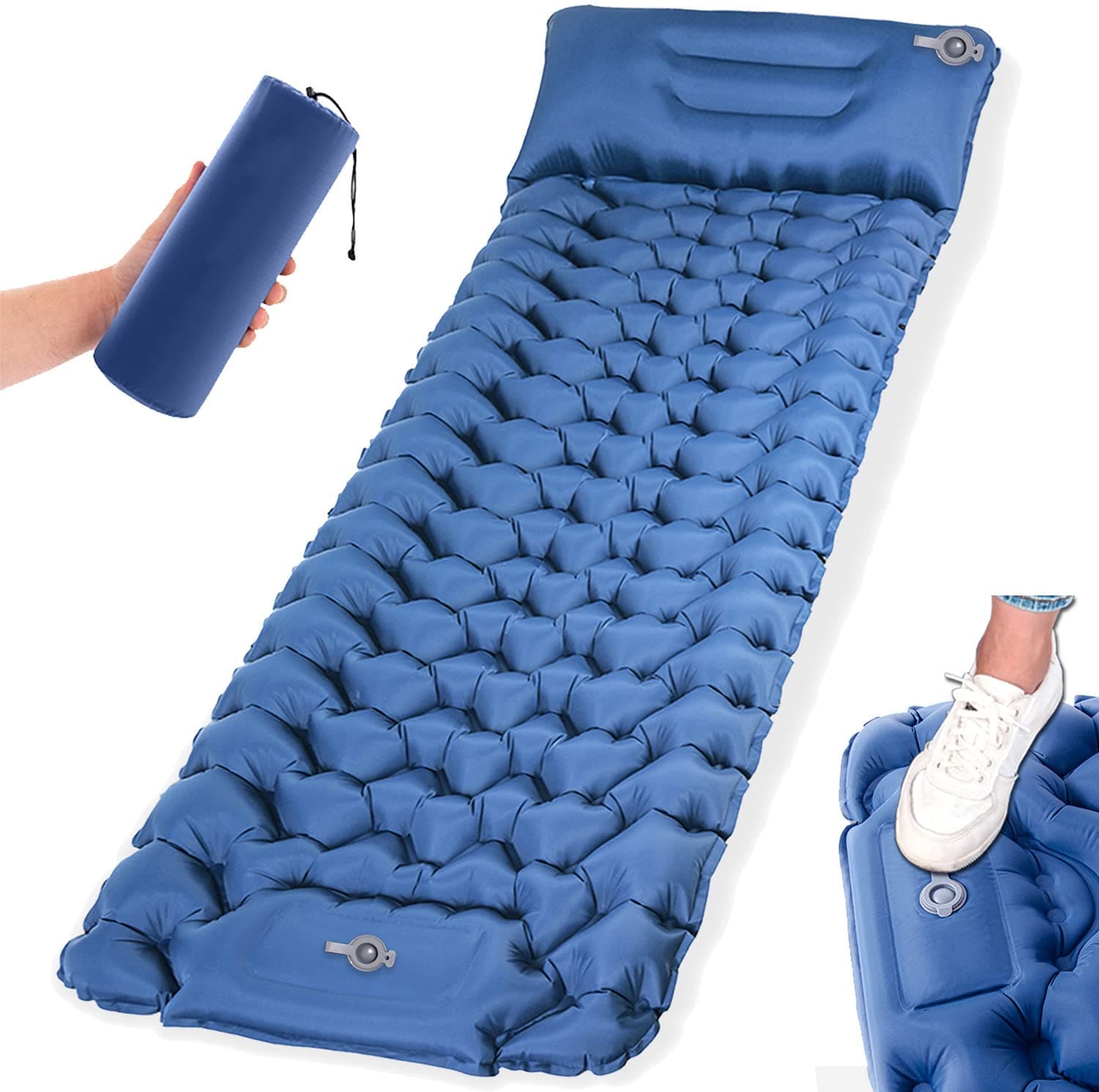 ebuddy TREKFOX 3.9 Inch Thick Lightweight Self Inflatable Sleeping Mattress Camping Mats Compact Roll Air Sleeping Pad with Pillow Built-in Foot Pump for Tent Backpacking Hiking Traveling