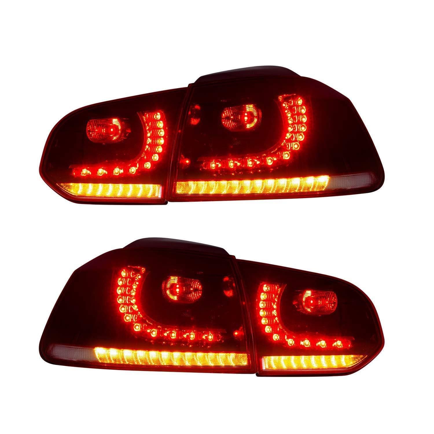 LED Tail Light Fit VW Golf 6 MK6 2010-2014 LED Red Clear Sequential Indicator Rear Light Sold in Pair (Red Clear)