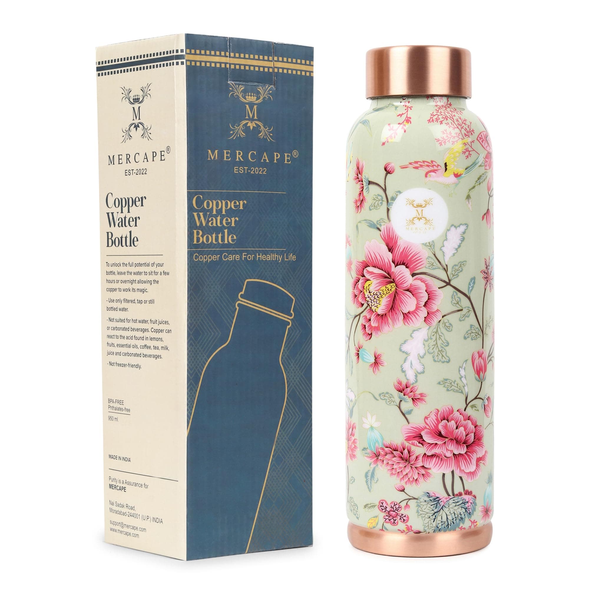 Copper Water Bottle Joint Less with Leak Proof Technology - Copper Bottle for Home, Office, Yoga & Travel Water Bottle, 1 Liter (Style-02)