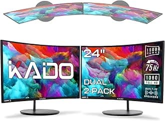 Kado Dual Monitor Setup - 2-Pack 24" Curved 1500R 1920x1080 Computer Monitor 75Hz VESA Mount HDMI Office Gaming Built-in Speakers (C24 Dual Series)