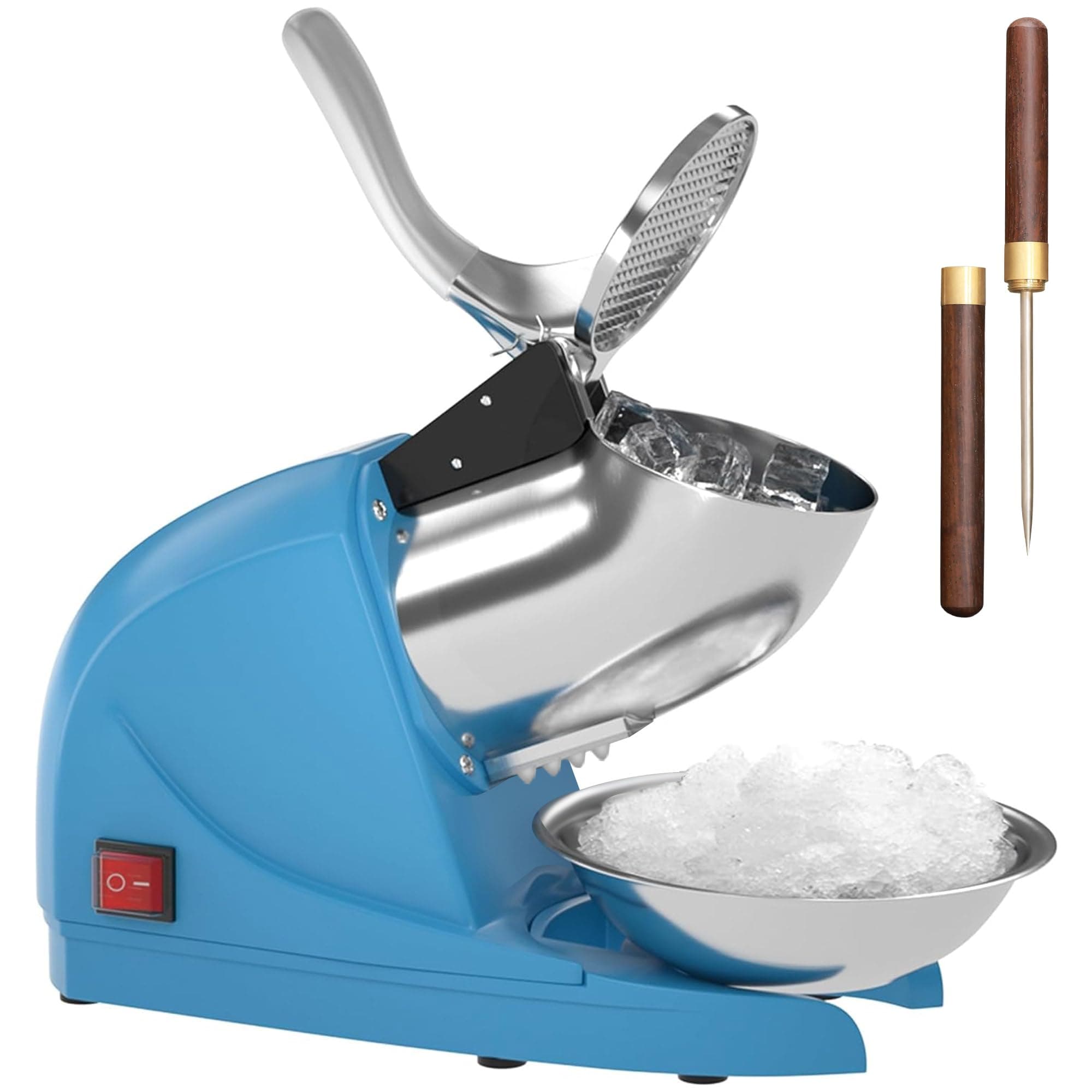Electric Ice Crushers Machine Ice Snow Cone Maker Professional Double Blades Stainless Steel Ice Shaver Machine for Home Commercial Use (Blue)