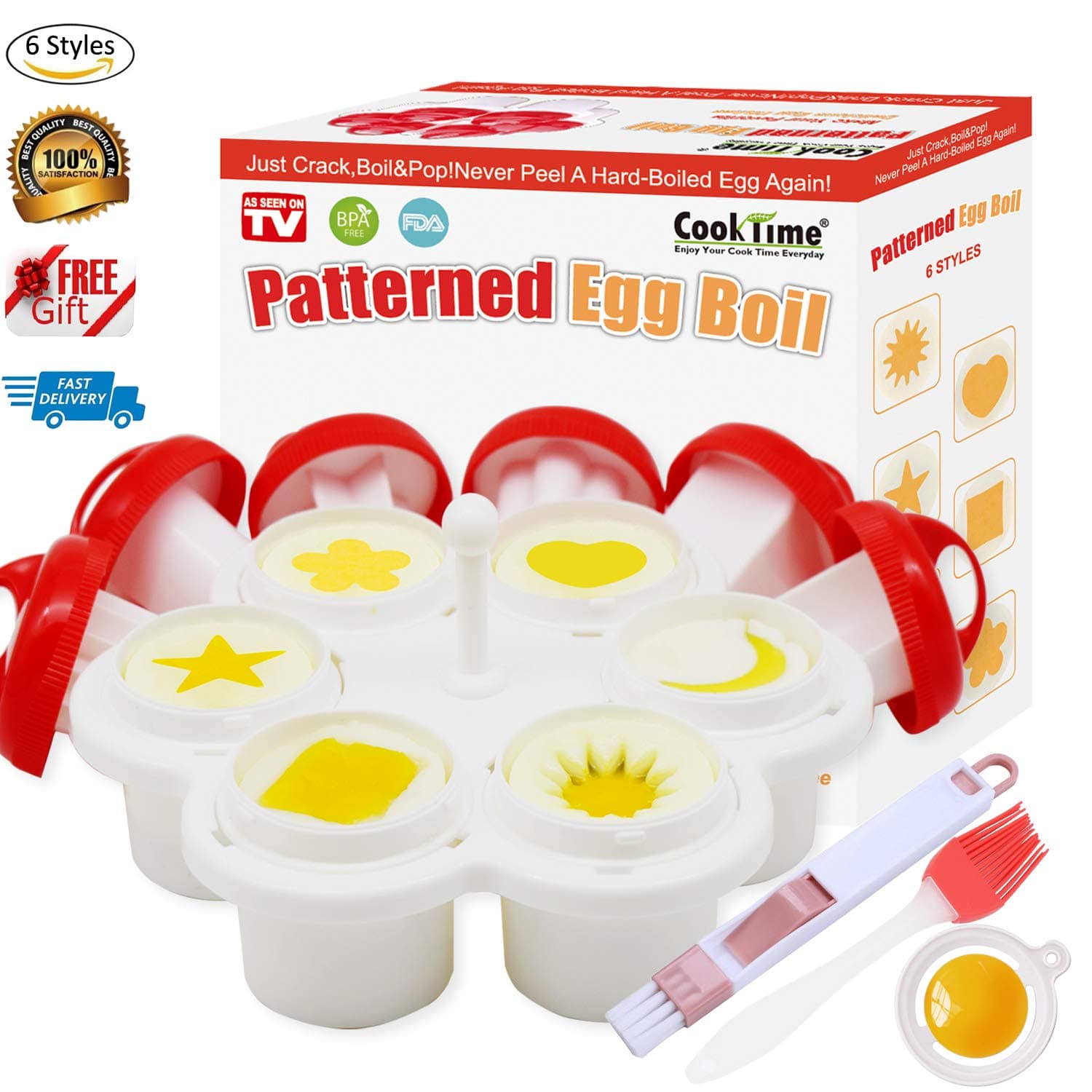 Patterned Egg Cooker-Hard Boiled Egg Maker Without the Shell,6 Shapes Yolk Mold Microwave Egg Boiler No Shell-Egg Holder and Instruction Book Included