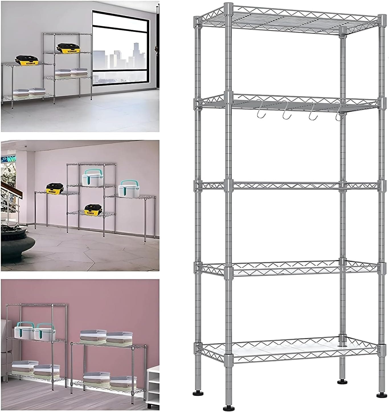 5 Tier Wire Storage Shelving Rack Unit for Home, Bathroom, Kitchen, Office, Garage 5 Shelves Unit Metal Kitchen Storage Rack (Gray)