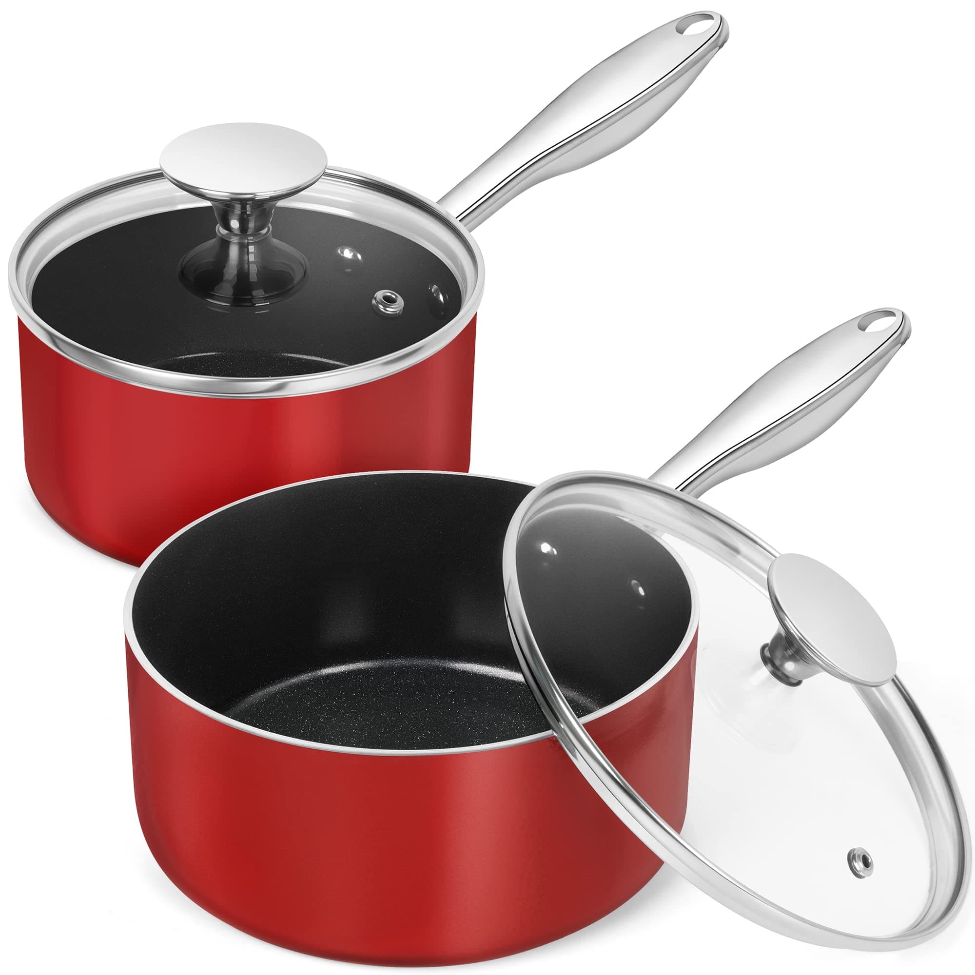 MICHELANGELO Saucepan Set with Lid, 1 Quart 2 Quart Ultra Nonstick Ceramic Sauce Pots Set, Small Pots with Lid, Nonstick Ceramic Sauce Pots Set