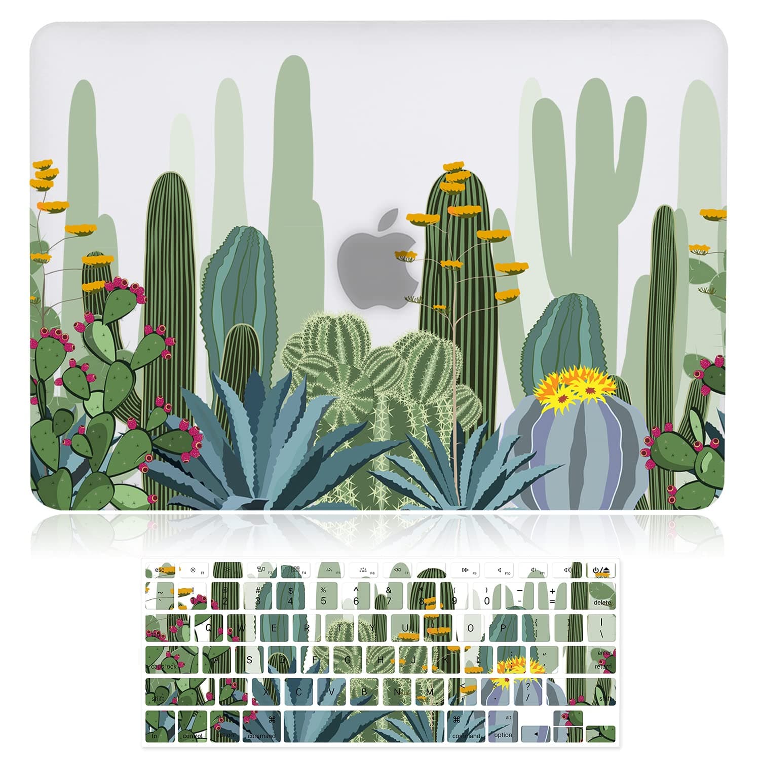 Case for MacBook Pro 13 inch (A1502/A1425, 2012-2015 Release), 3D Effect Matte Clear See Through Hard Cover & Keyboard Cover Compatible Pro 13.3 with Retina Display(NO CD-ROM) - Cactus Pattern