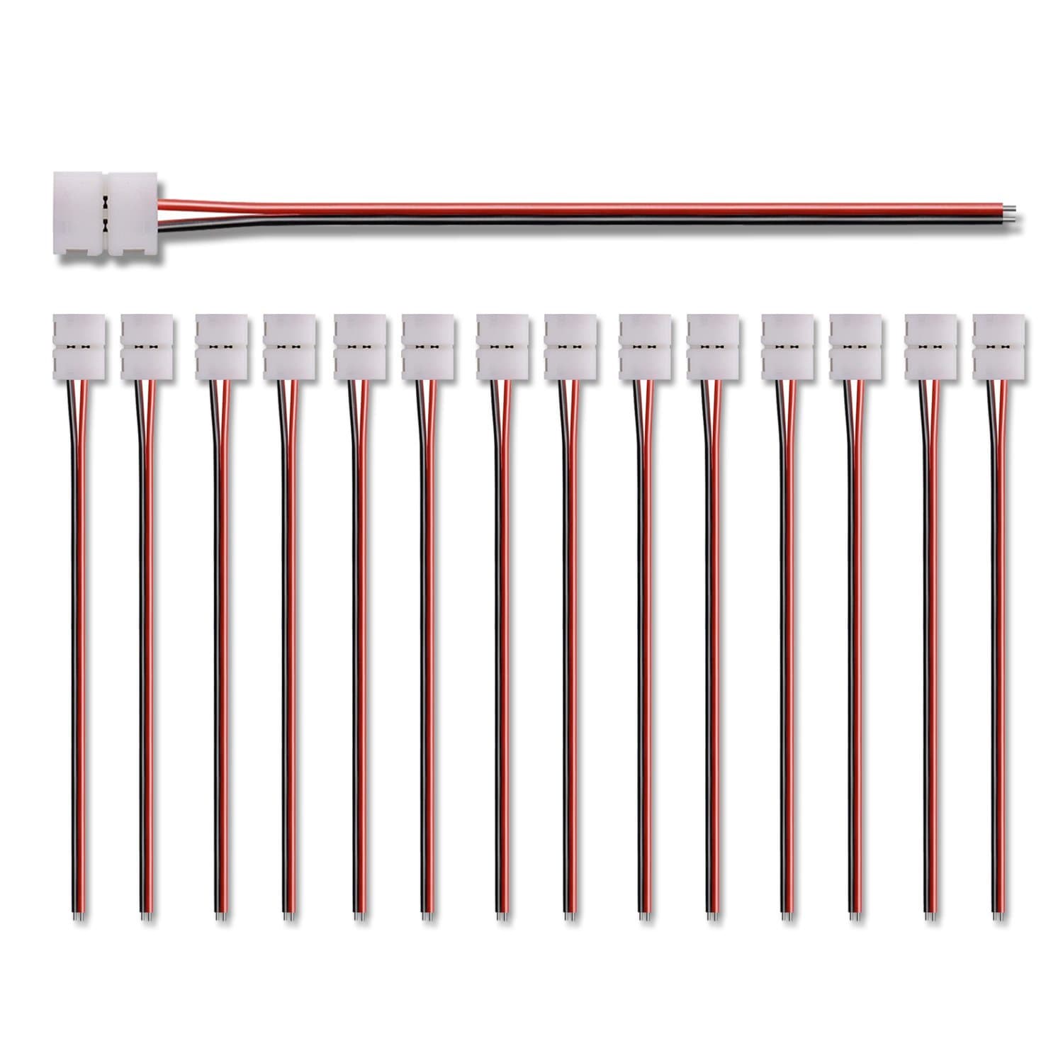 15/Pack 2835 LED Lights Strip Connector Wire 2 Pin AWSOM Solderless LED Connectors with Pigtail Snap Down 2 Conductor Flexible for 8mm SMD3528 Single Color LED Tape Lights