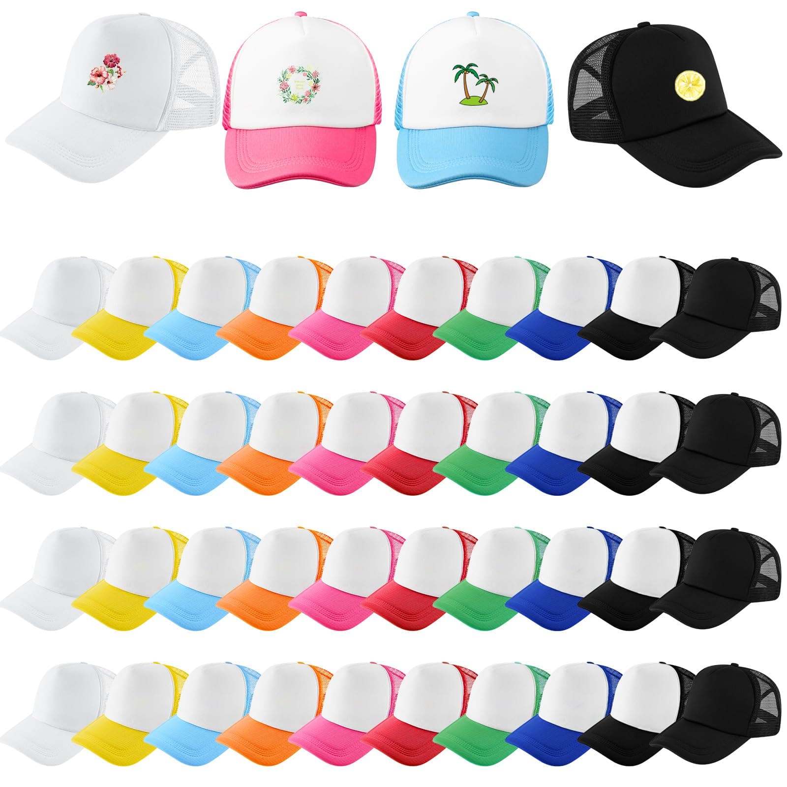 40 Pack Sublimation Blank Trucker Hat Bulk Wholesale Mesh Baseball Cap for Women Men DIY Hat Bar Party