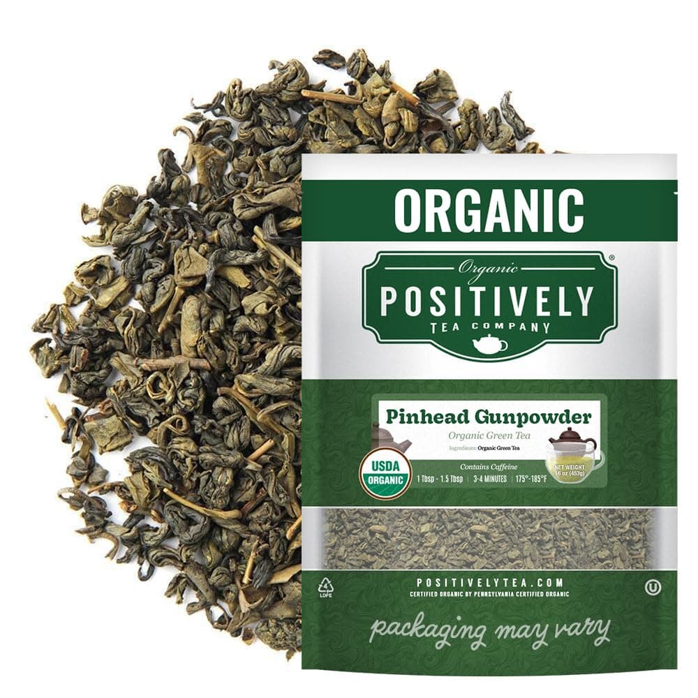 Organic Positively Tea Company, Pinhead Gunpowder Green Tea, Loose Leaf, 16 Ounce