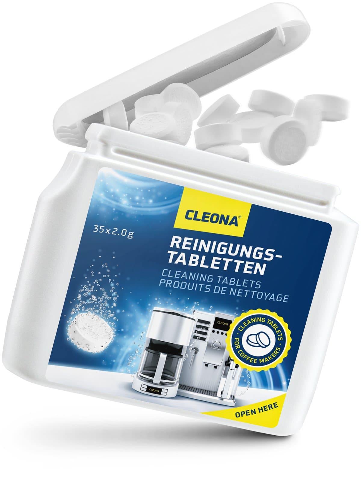 Cleona | Cleaning Tablets for Coffee Machines/Fully Automatic Coffee Machines | Coffee Dispenser | Cleaning Wand | Kaffeefettlöser 35 Tablets