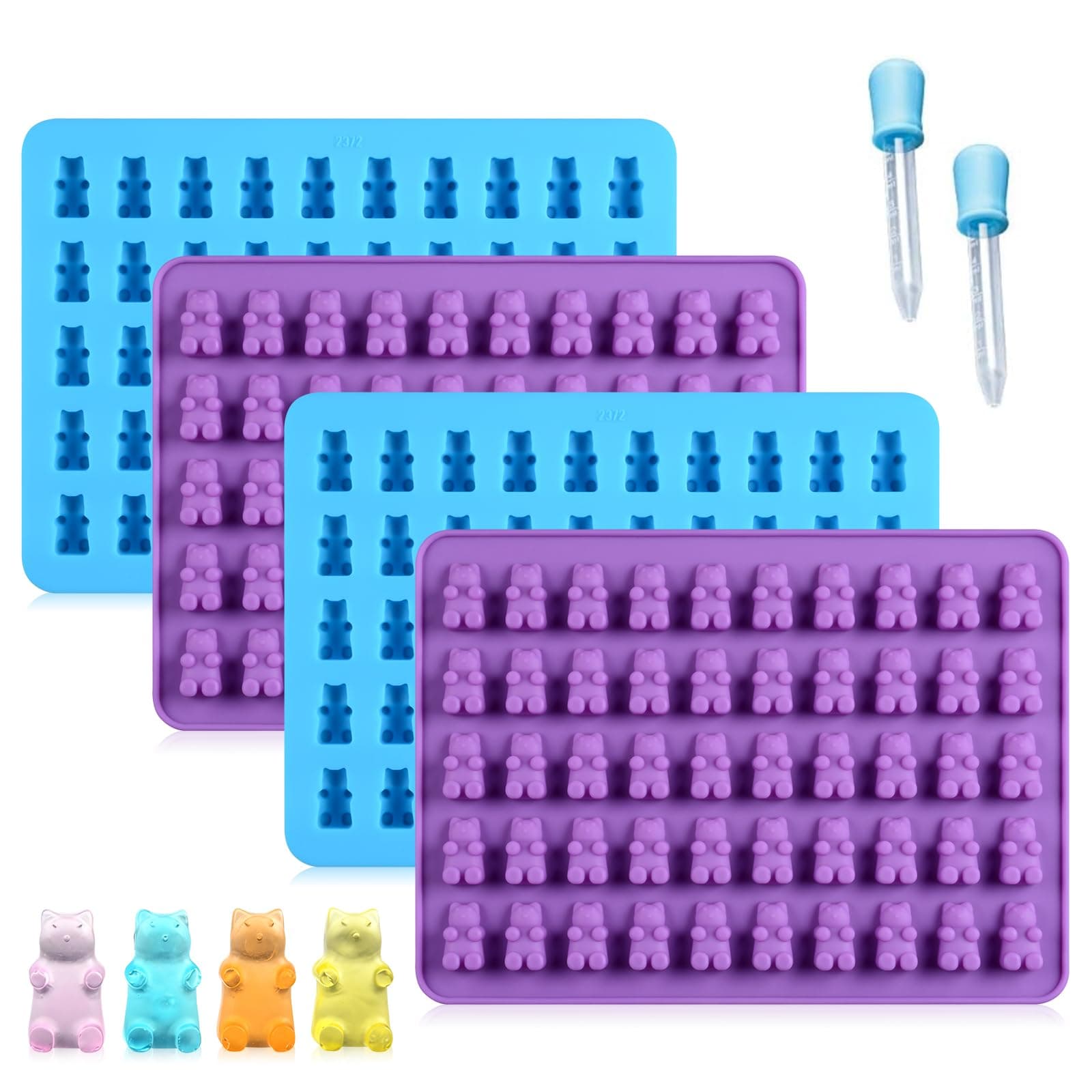 Gummy Molds Bear Candy Silicone - Mini Size Chocolate Gummy Molds with 2 Droppers Nonstick Food Grade Silicone Molds Pack of 4