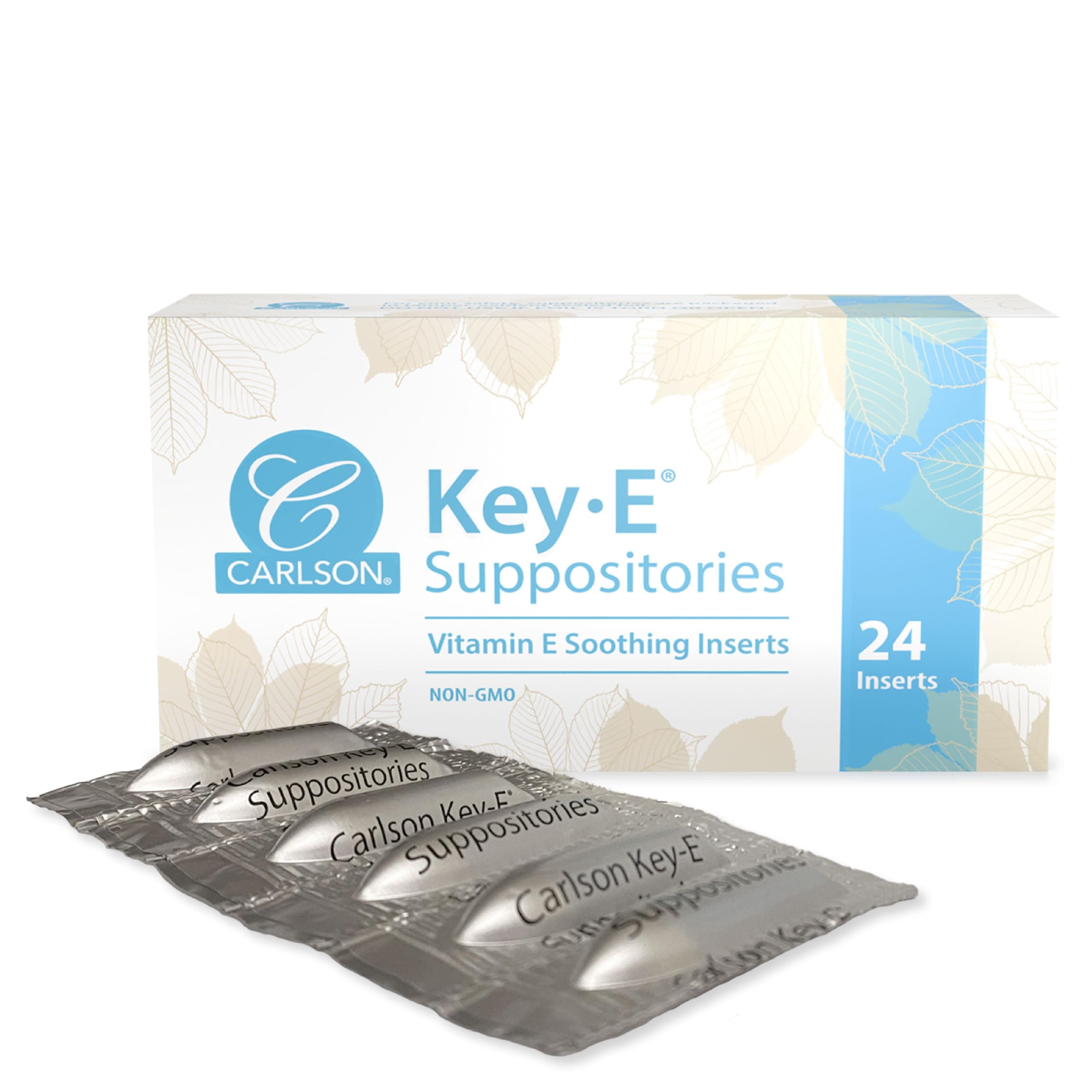 Carlson - Key-E Suppositories, 30 IU Vitamin E Suppository, Lubricates Dry Areas, Treatment for Women and Men, Vaginal & Rectal, 24 Count