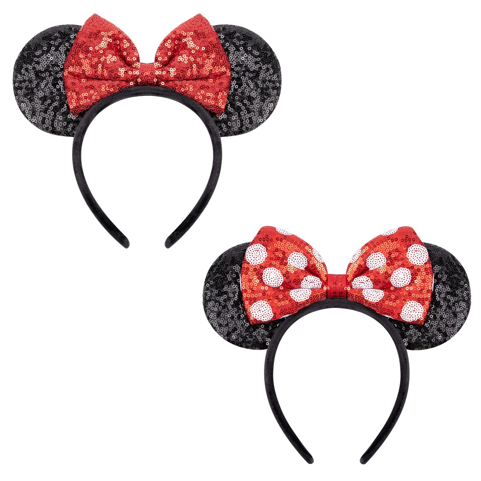 DRESHOW 2 Pack Mouse Ears Bow Headbands Glitter Party Decoration Cosplay Costume for Adult