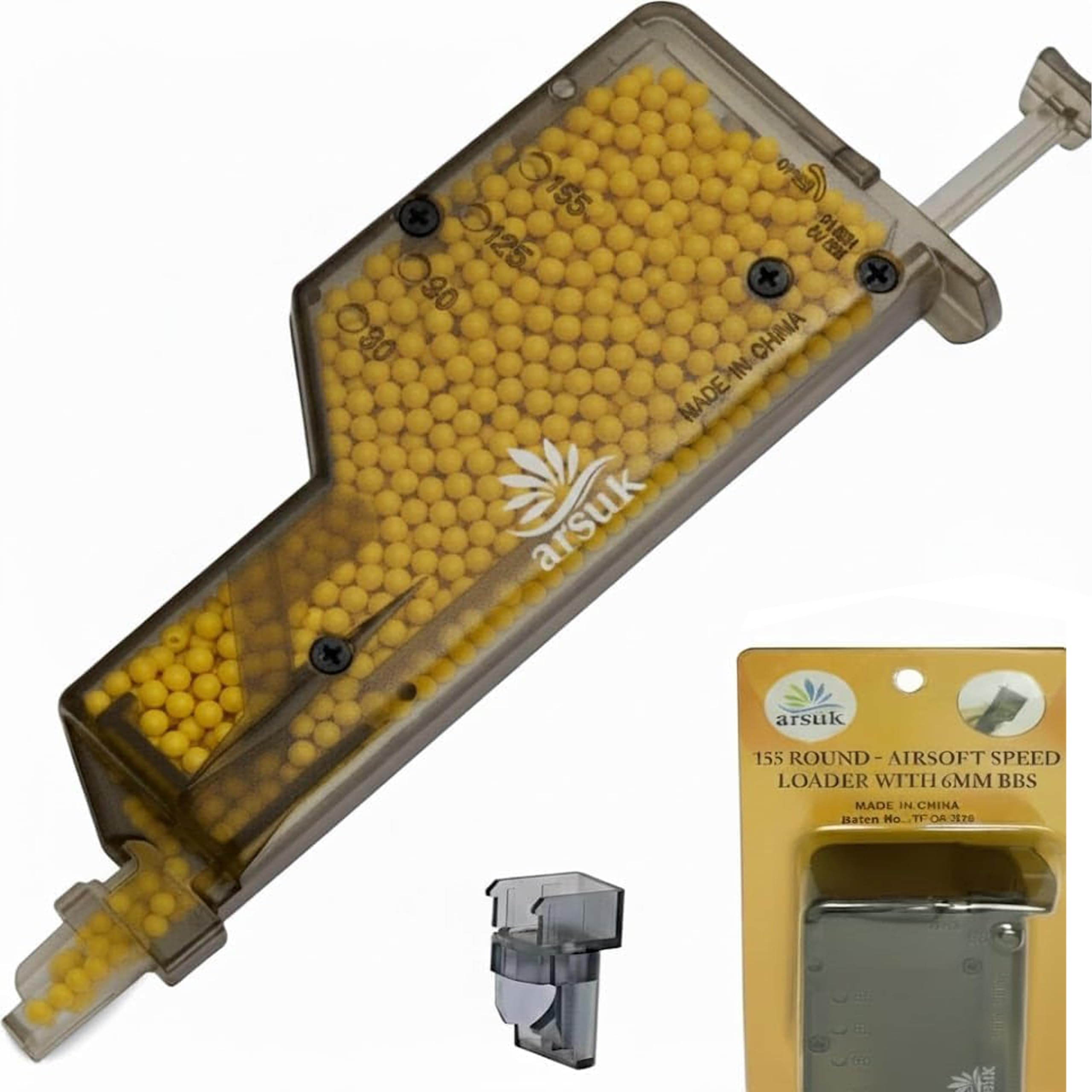 Airsoft Speed Loader with Adapter for 6mm bb Pellets, Paintball Magazine Fast Quick Loading Airsoft Tool Accessory for 155 Rounds