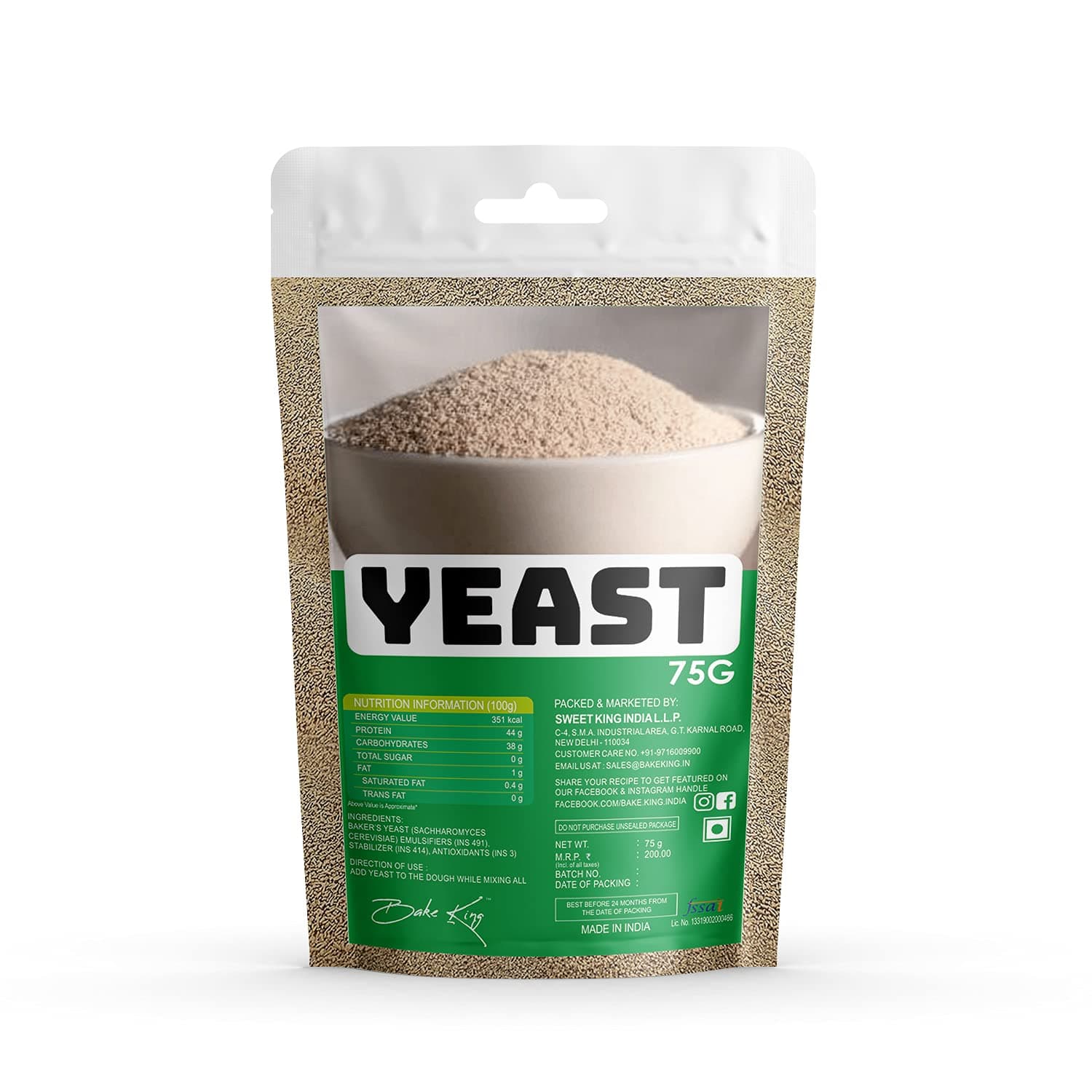 BAKE KING Instant Active Dry Yeast 75gm, for Pizza Making