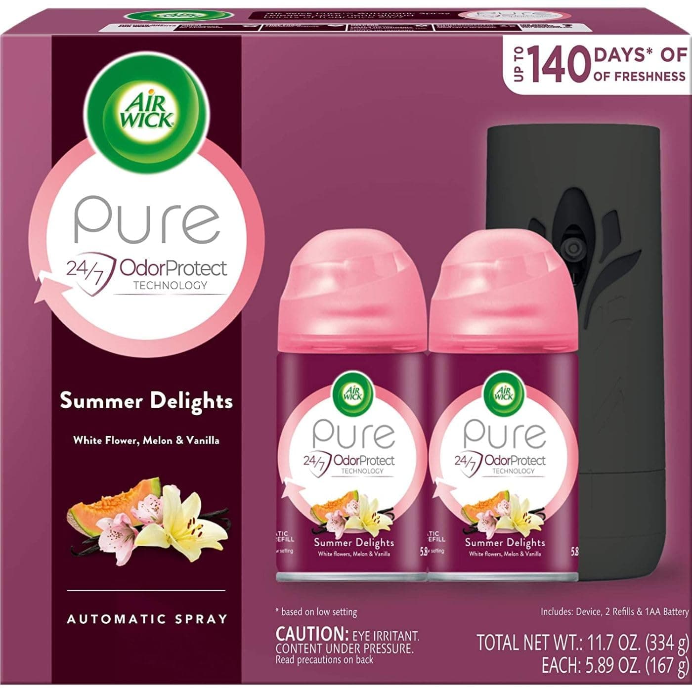 Automatic Spray Starter Kit (Gadget + 2 Refills), Summer Delights, Essential Oils, Air Freshener, Odor Neutralization