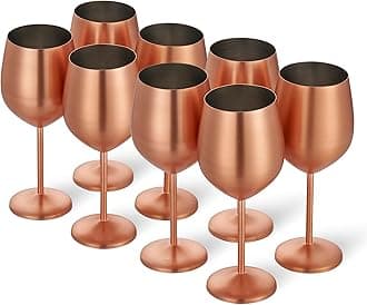 Oak & Steel - 8 Elegant Large Wine Glasses in Copper Rose Gold, 540ml - Unbreakable Glass Gift Set for Home Bar, Wedding, Anniversary, Birthday Party