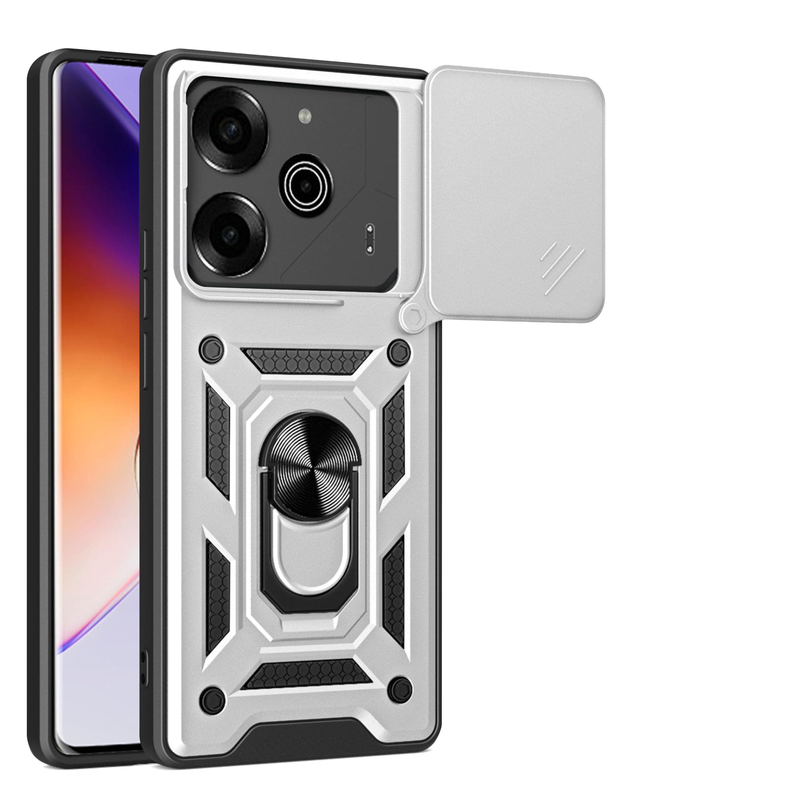 Compatible with Tecno Pova 6 5G Case Cover,with Slide Camera Lens Cover Compatible with Tecno Pova 6 Pro 5G LI9 Case Silver