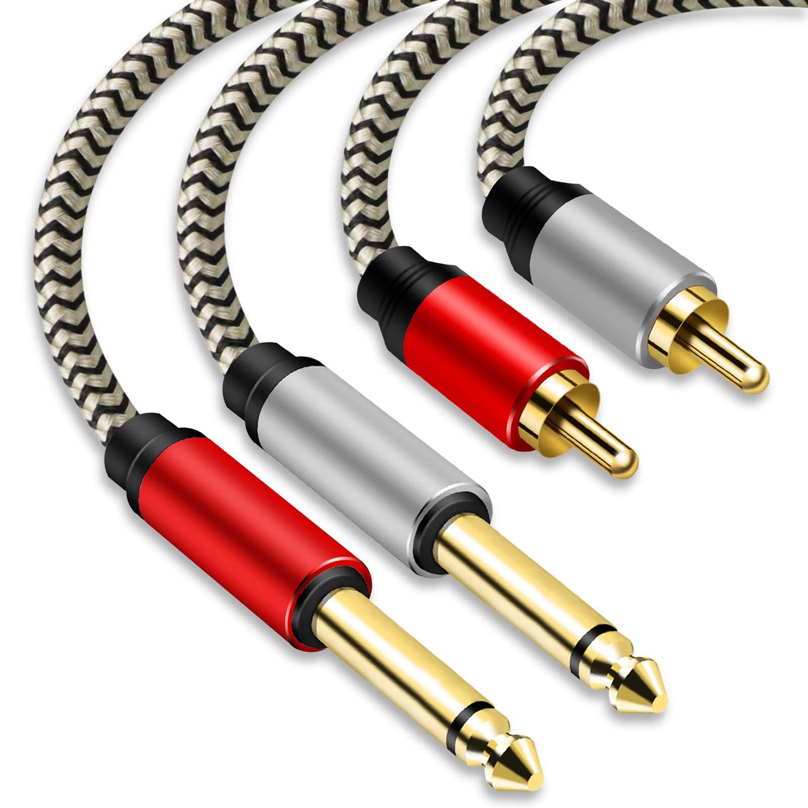 Ubrand2 x 6.35 mm to 2RCA Cable,Dual 1/4 inch TS Stereo Jack Male to 2 RCA Male Stereo Audio Cable Splitter Adapterwith PVC Shelled Housing and Nylon Braid(1M/3Ft)