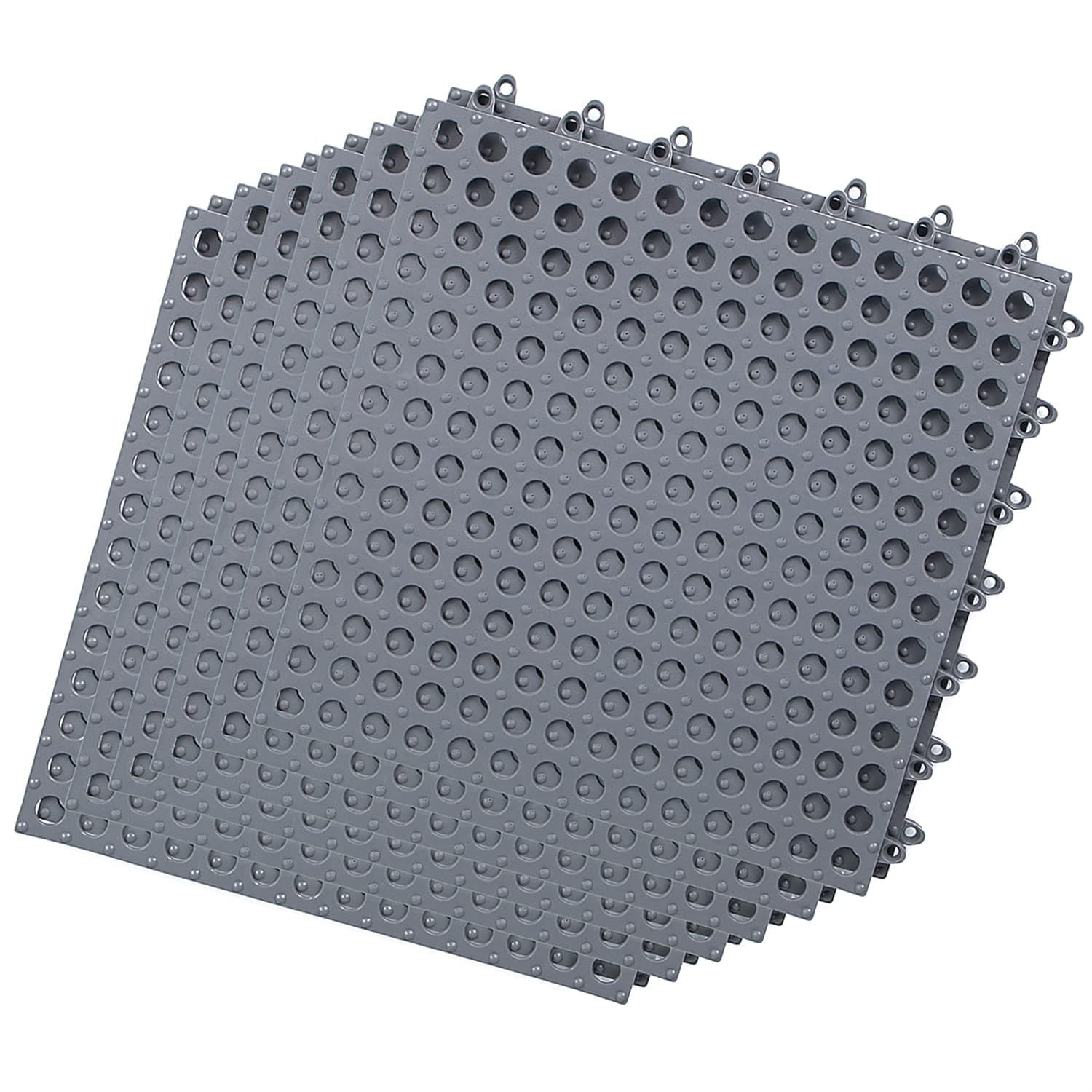 Interlocking Floor Mats with Drain Holes, 12 Pack 11.8" x 11.8" Modular Rubber Flooring Cushion Tiles, Non-Slip Waterproof - Ideal for Bathroom, Shower, Pool, Balcony, Patio and Kitchen (Gray)