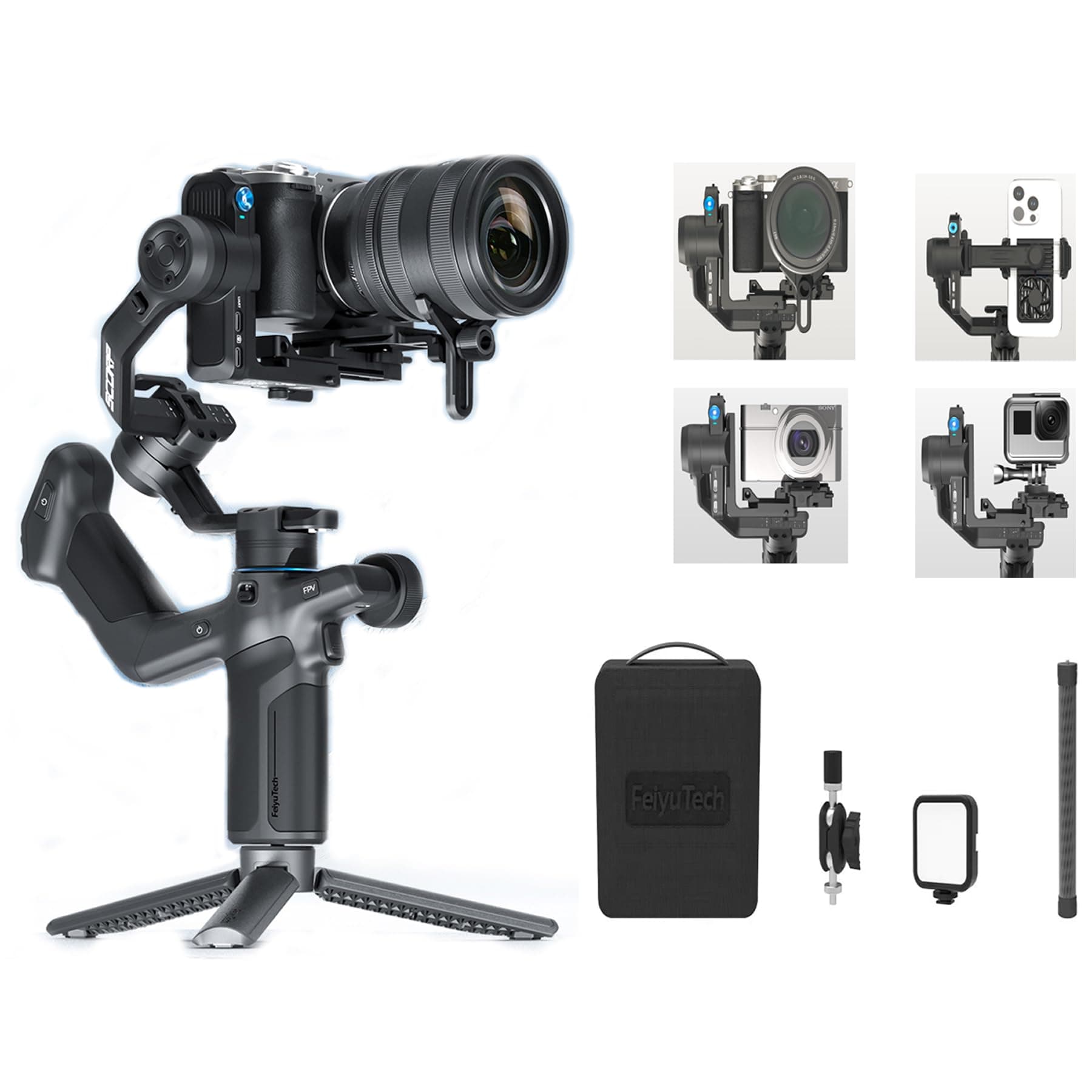 FeiyuTech SCORP Mini 3 Pro Kit 3-Axis Camera Stabilizer,Built-in AI Track,All in One Handheld Gimbal for Mirrorless, Pocket Camera,Action Camera, Phone, 2KG Payload