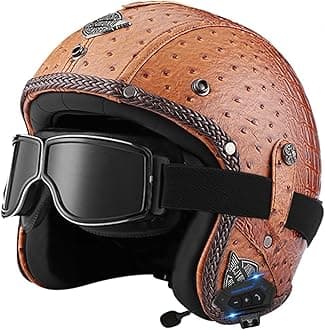 Motorbike Open Face Bluetooth Helmet Retro Jet Motorcycle Leather Helmet Adult Half Helmet with Fashion Goggles ECE Approved Men's and women's 3/4 helmets Moped Scooter