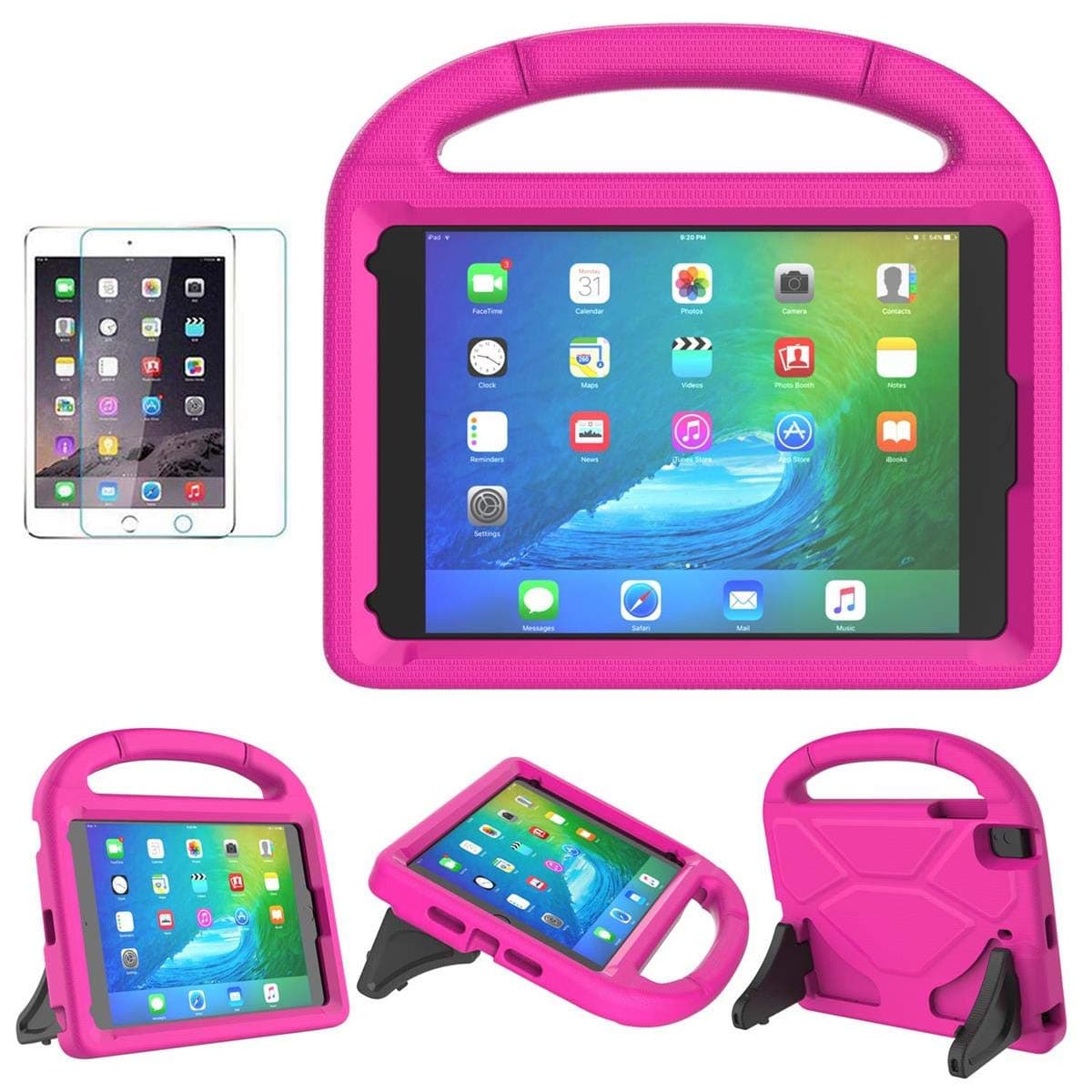 Kids Case for iPad mini 5/4/3/2/1 (7.9"), Durable Shockproof Protective Handle Bumper Stand Cover with 2*Screen Protectors for 7.9 inch Apple iPad mini 5th/4th/3rd/2nd/1st Generation, Pink