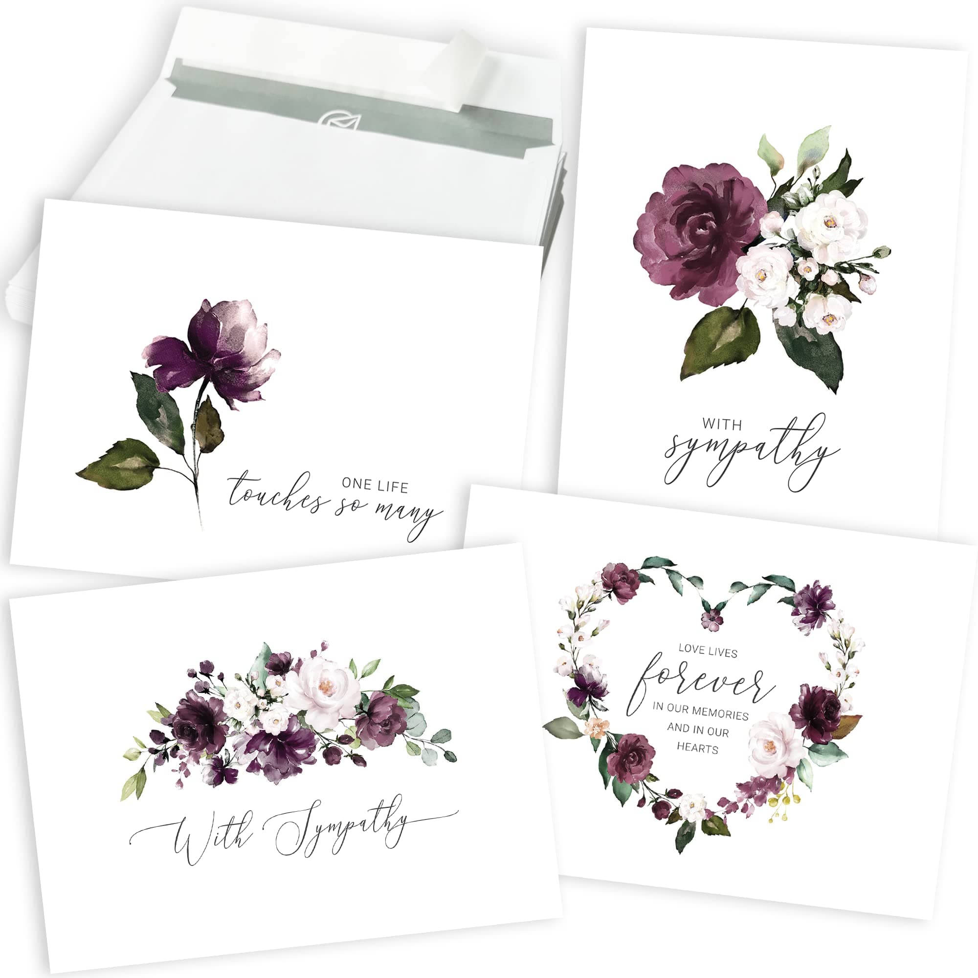 Hat AcrobatSympathy Cards with Envelopes - 24 Pre-Scored Sympathy Cards with a Sentimental Design and a Thoughtful Message - 4 Unique Condolences Card Designs (Purple)