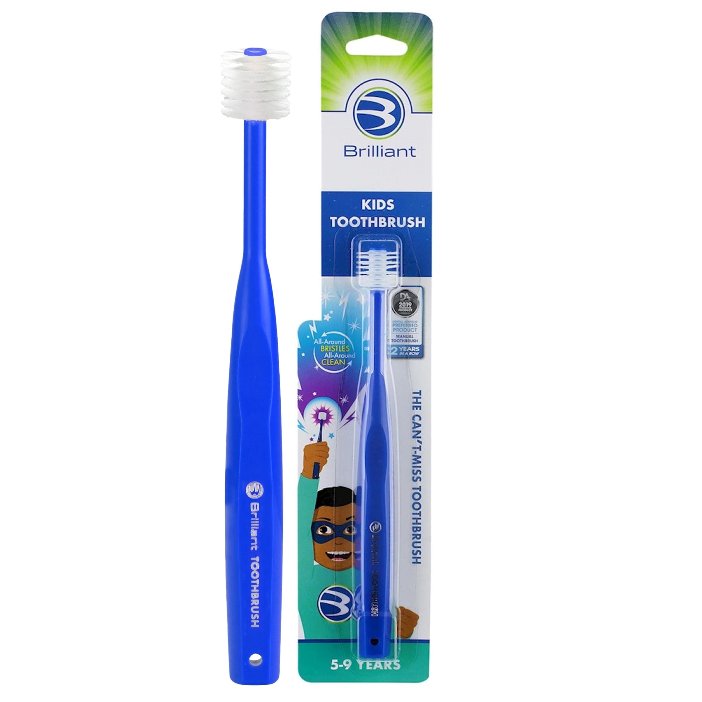 Oral Care Kids Toothbrush with Soft Bristles and Round Head, for a Child Approved, Easy to Use All-Around Clean Mouth, Ages 5-9 Years, Royal Blue, 1 Pack